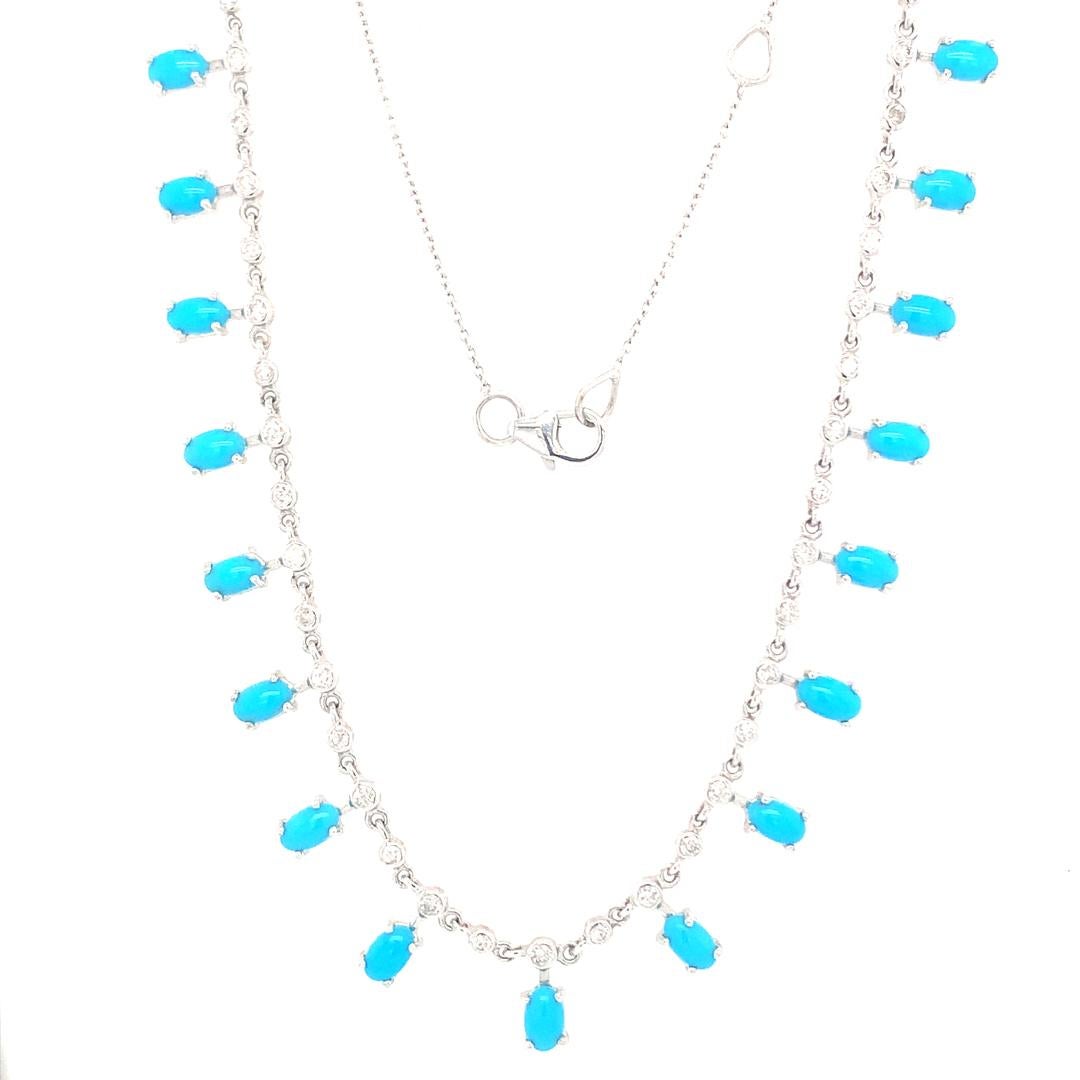 Diamond and turquoise 14 Kt gold necklace In New Condition For Sale In New York, NY