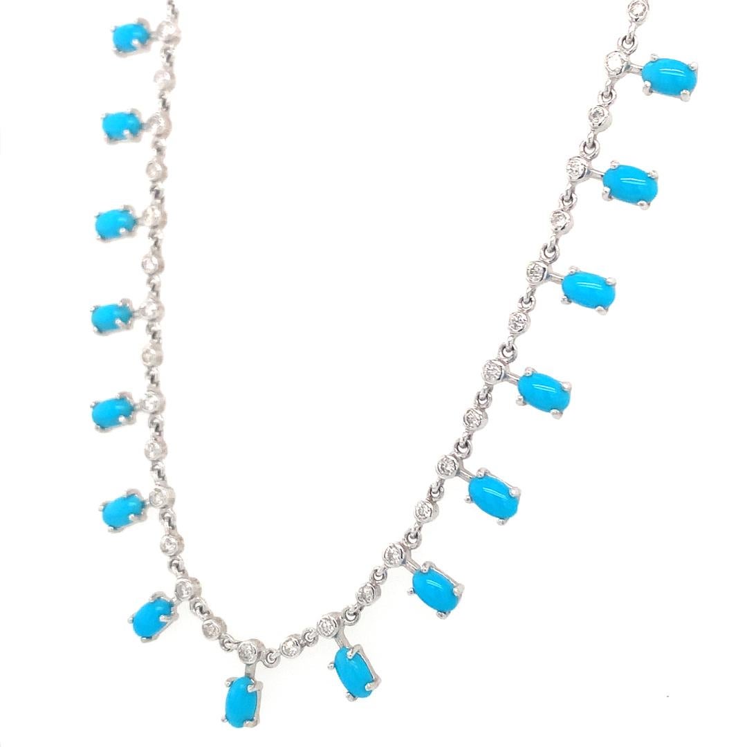 Diamond and turquoise 14 Kt gold necklace For Sale 1