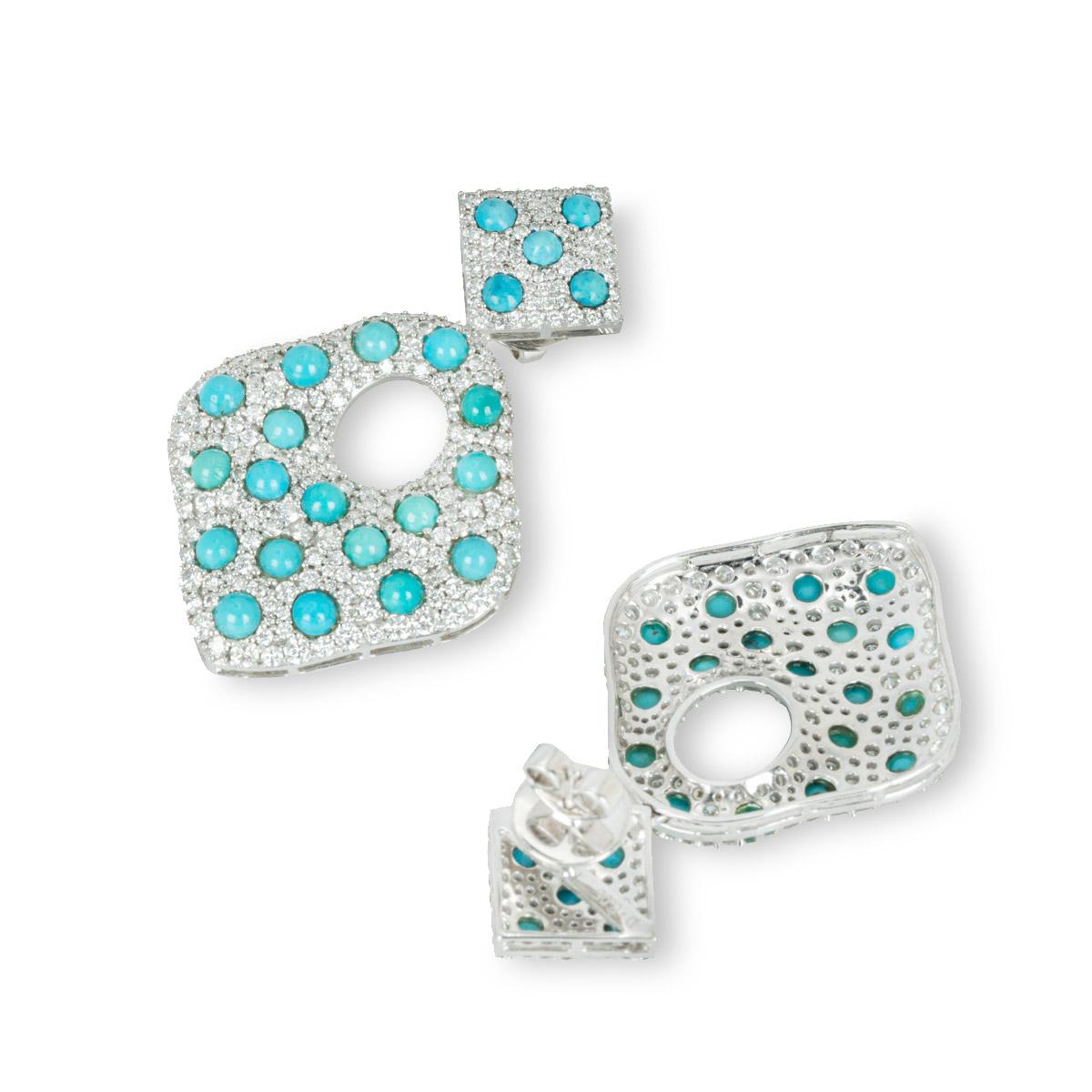 Diamond and Turquoise Drop Earrings 6.02 Carats In New Condition For Sale In London, GB