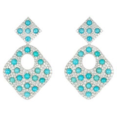 Diamond and Turquoise Drop Earrings 6.02 Carats