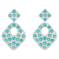 Boucles d'oreilles en goutte en diamants et turquoises de 6,02 carats