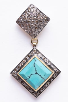 1,75ct Diamant und Türkis Tropfenohrringe aus Silber und Gold