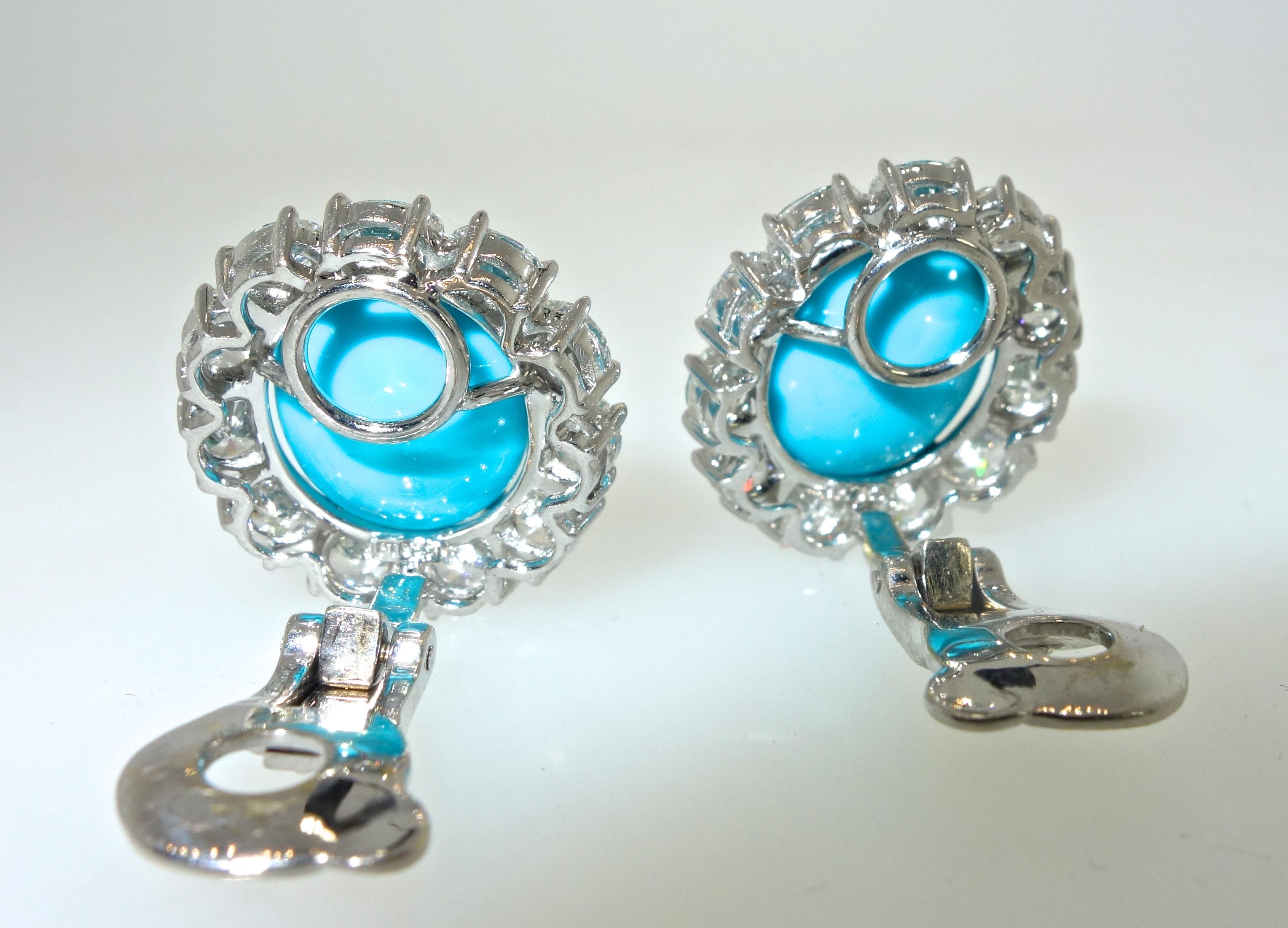 Contemporary Diamond and Turquoise Earrings