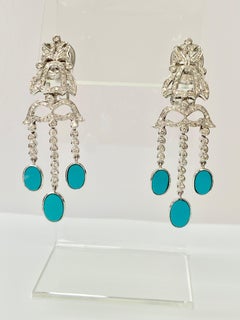Diamond and Turquoise Earrings in 18k White Gold