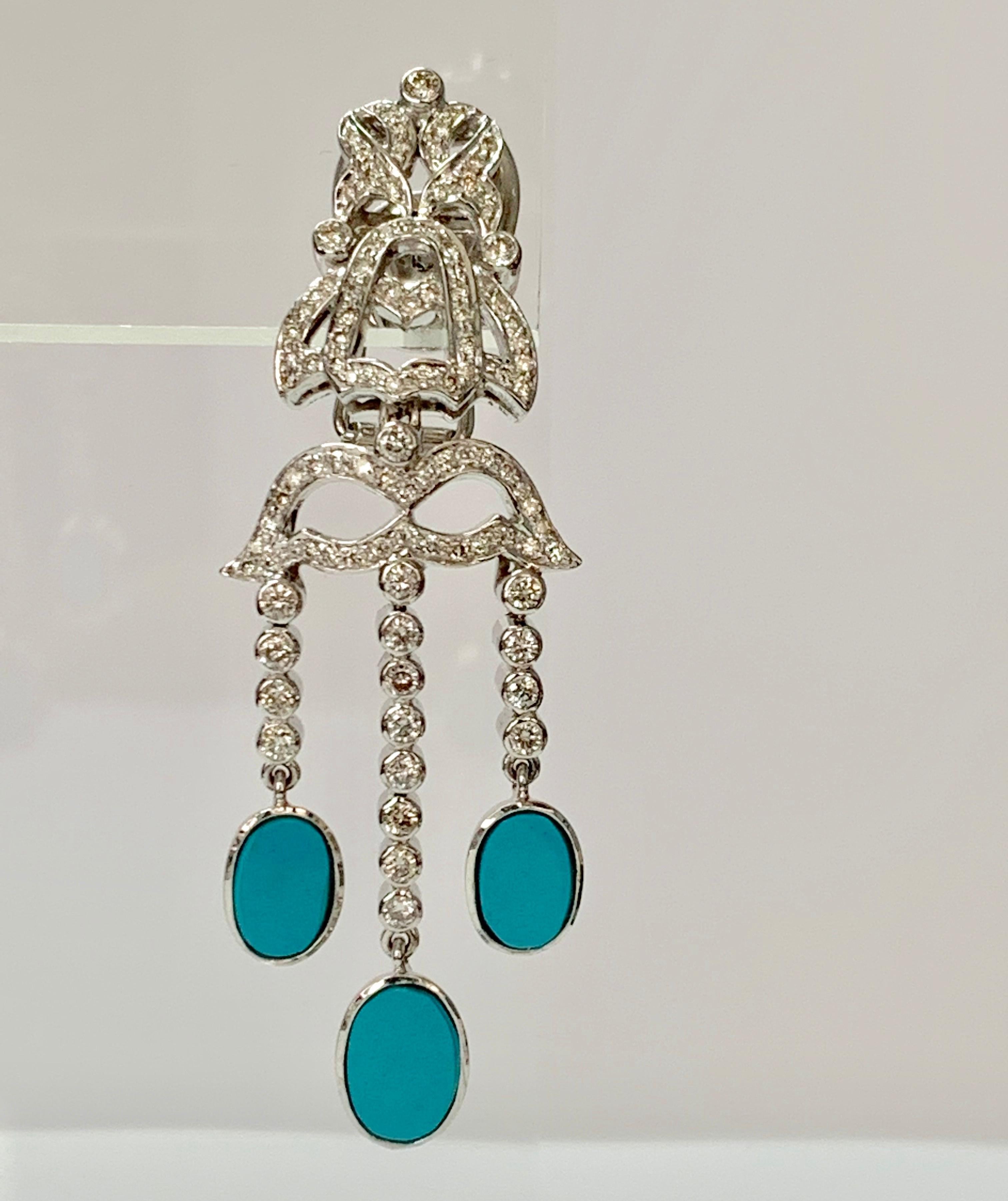 Contemporain Boucles d'oreilles en or blanc 18 carats, diamants et turquoise en vente