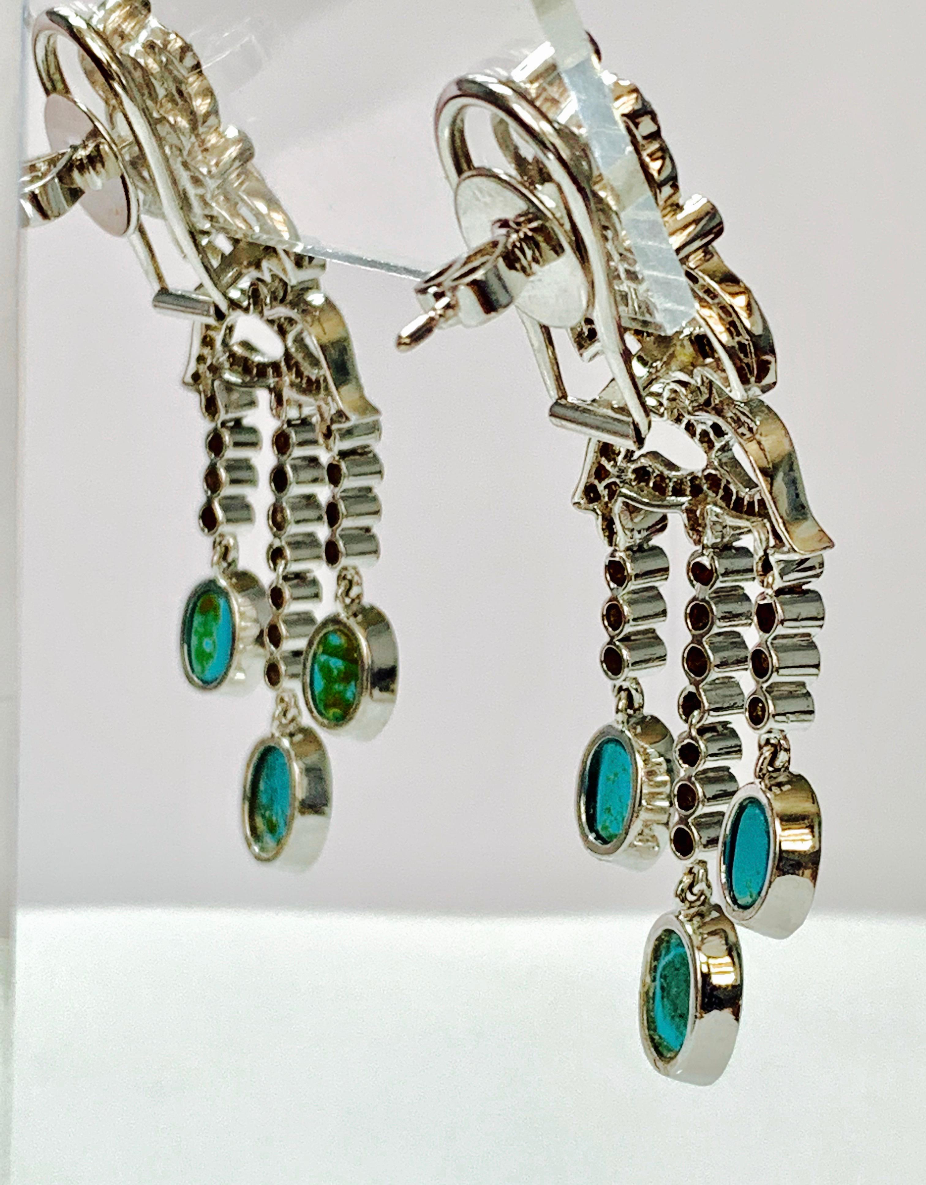 Diamond and Turquoise Earrings in 18k White Gold For Sale 2