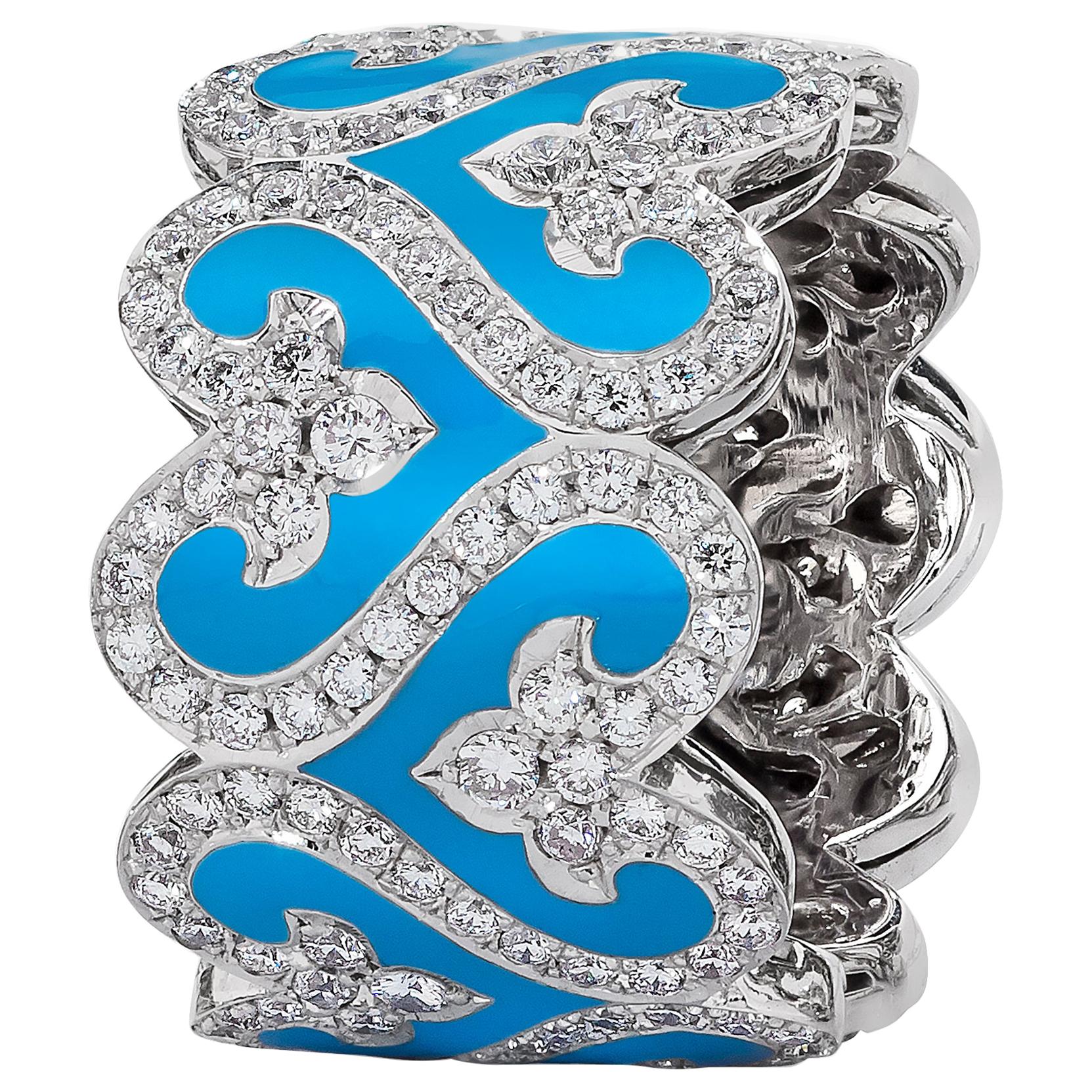 Diamond and Turquoise Enamel Band Ring