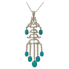 Diamond and Turquoise Pendant Necklace in 18k White Gold