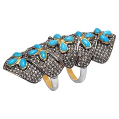 2.45cts Diamond and 3.45cts Turquoise 925 sterling Silver Ring 