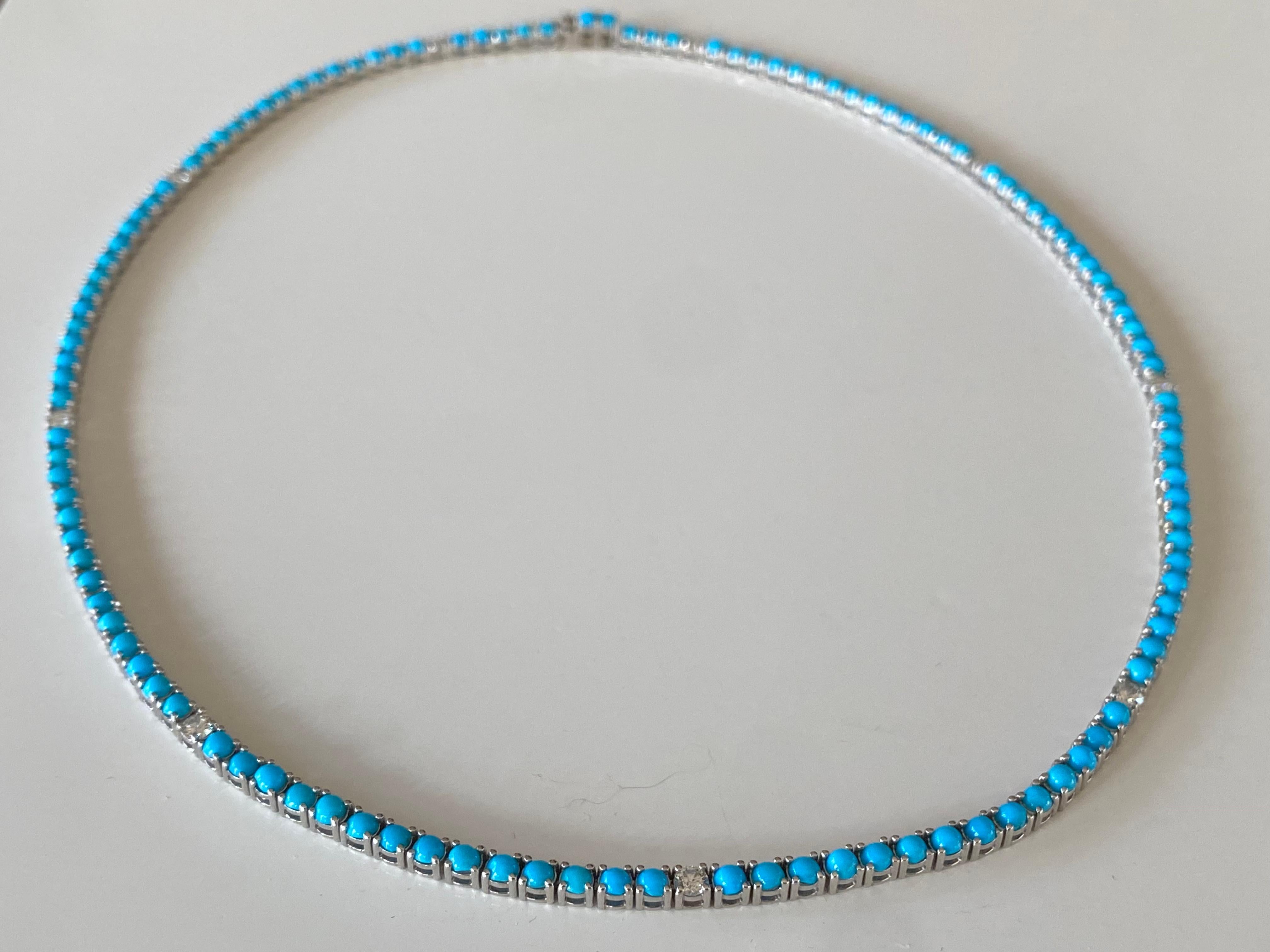 Contemporary Diamond and Turquoise Tennis Necklace