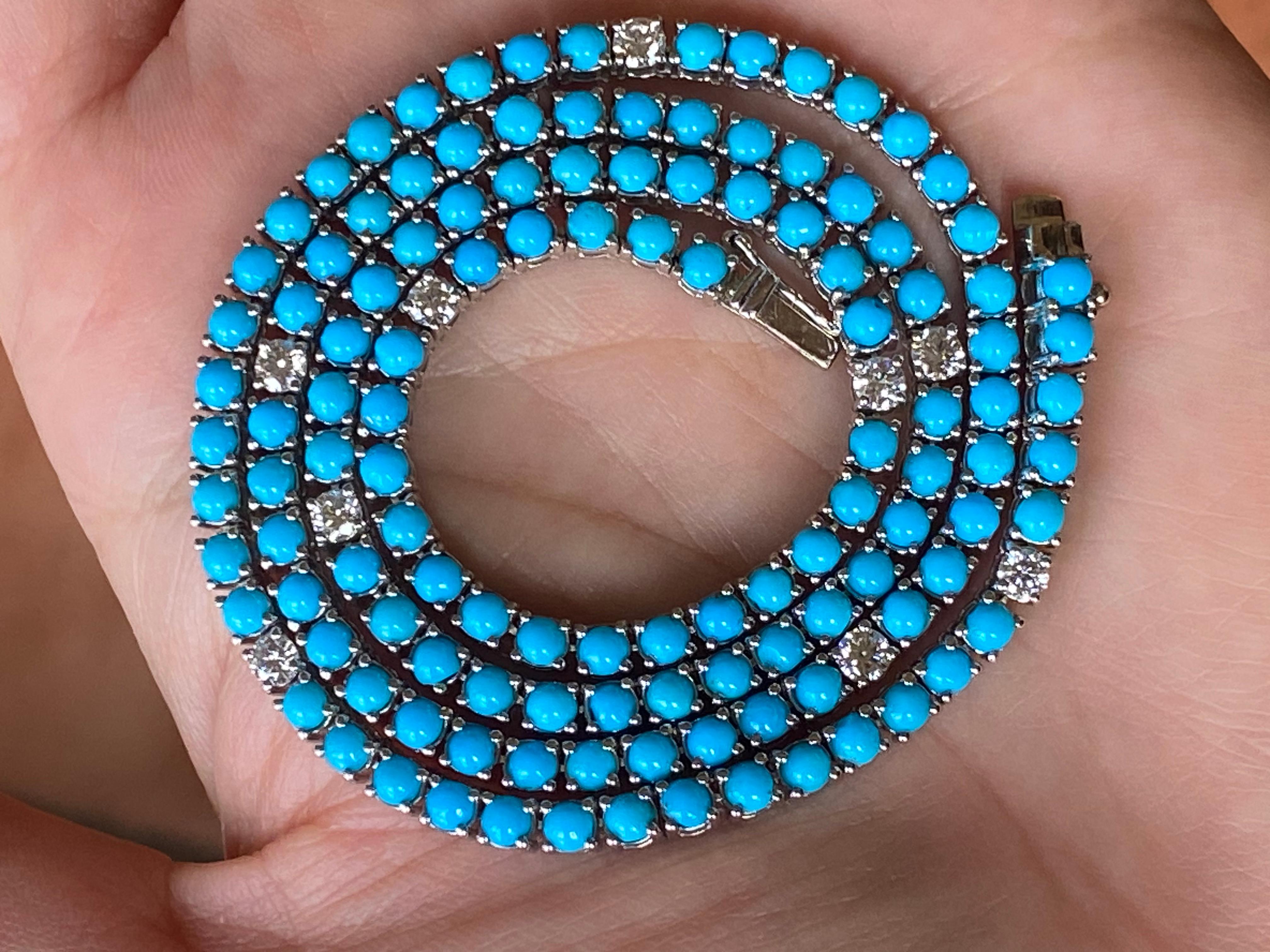 Women's Diamond and Turquoise Tennis Necklace