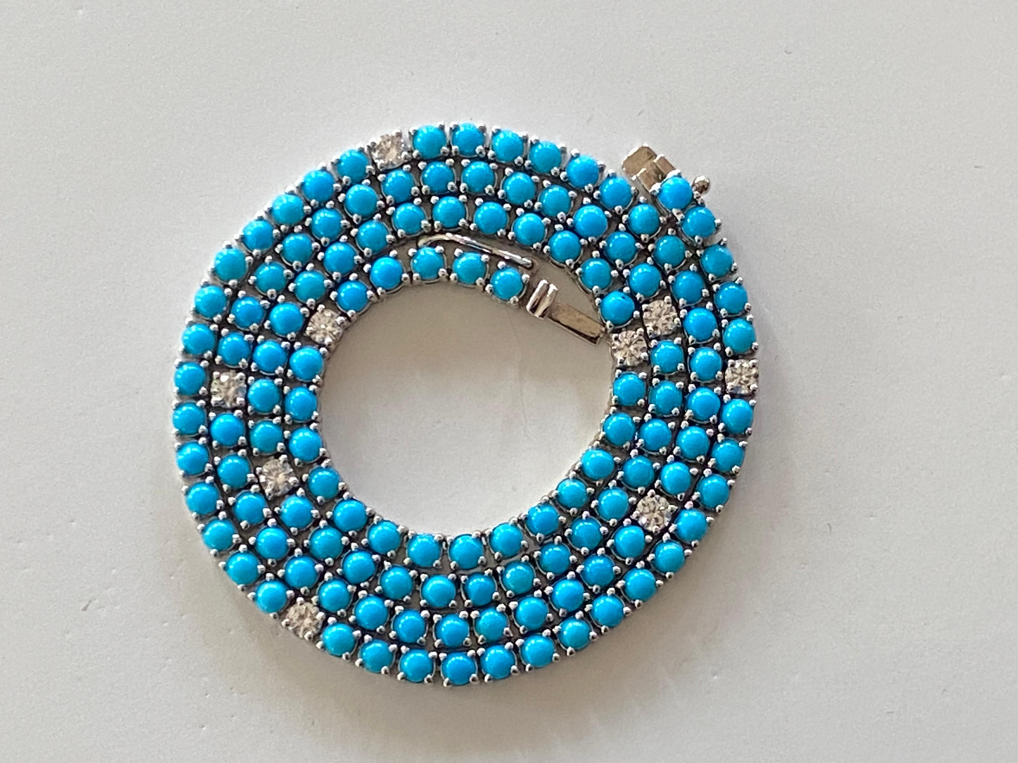 Diamond and Turquoise Tennis Necklace 1