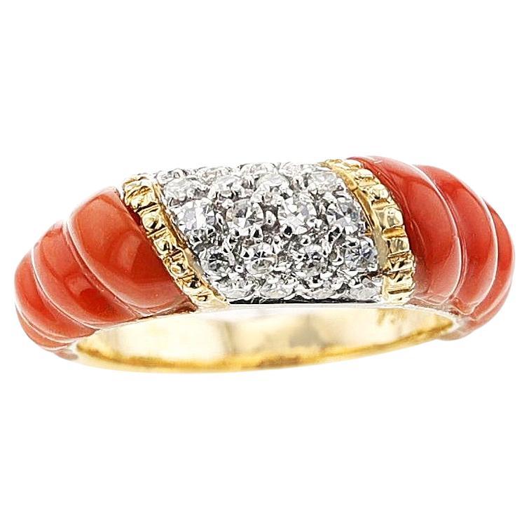 Diamond and Twisted Coral Gold Ring, 18k