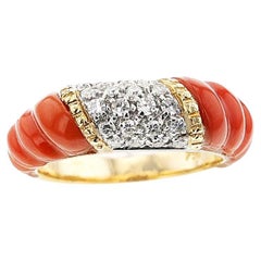 Vintage Diamond and Twisted Coral Gold Ring, 18k