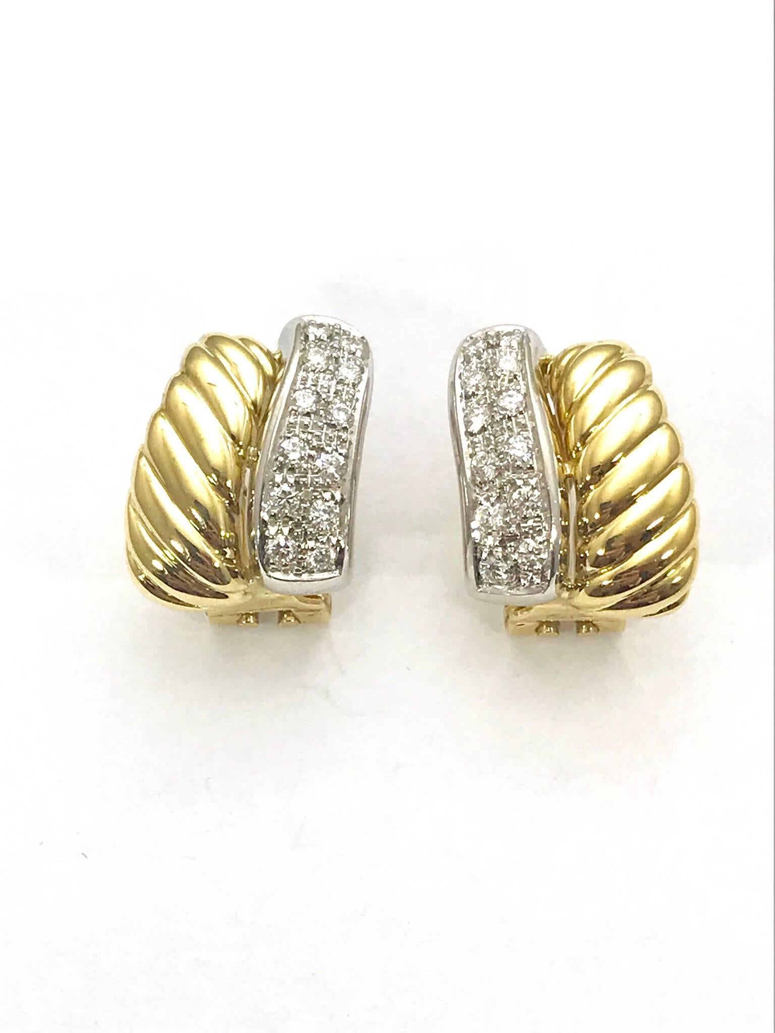 Diamond and Two-Tone Gold Clip and Post Earrings 1