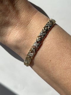 Diamond and Two Tone Gold Stampado Link Bracelet