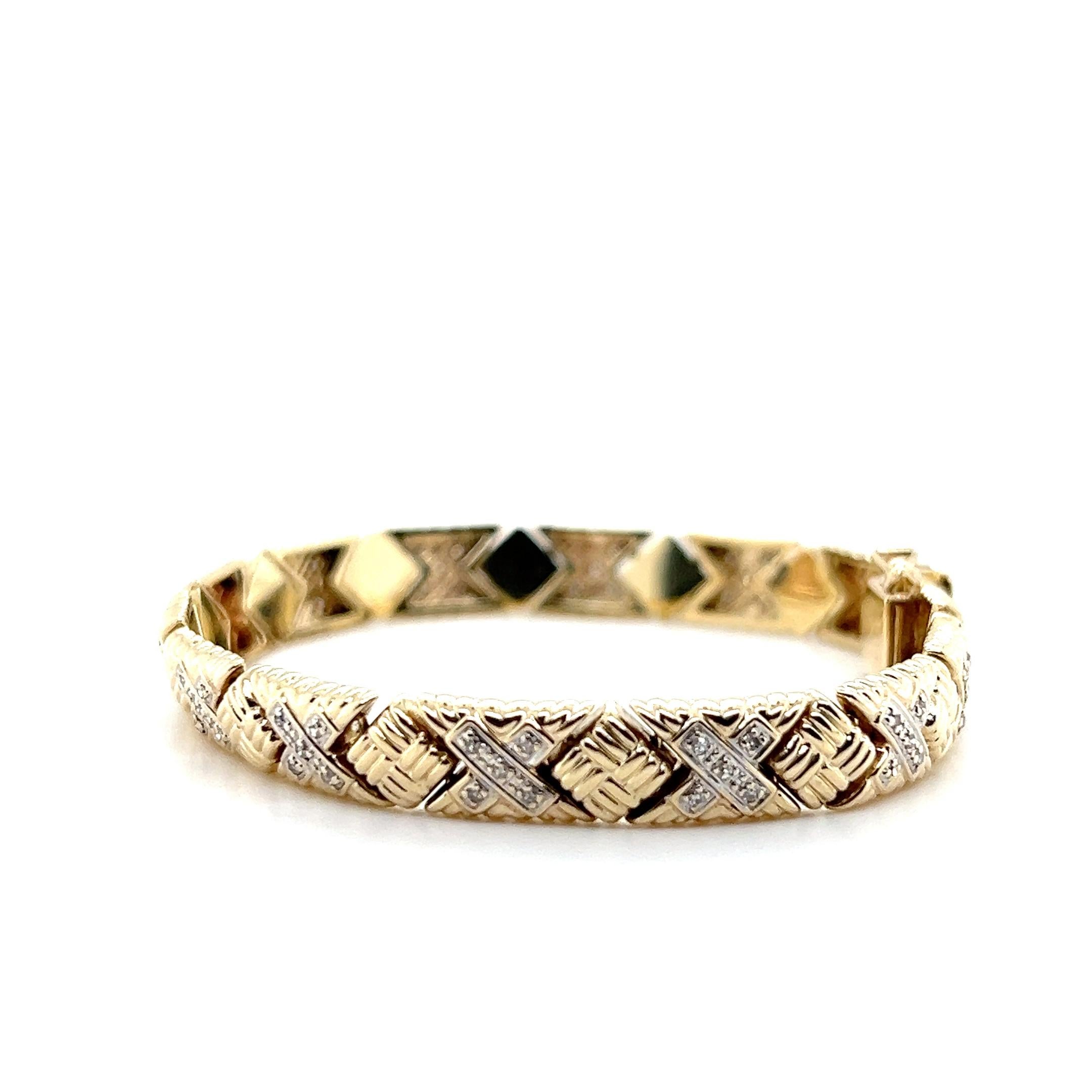 Contemporain Bracelet à maillons Stampado en or bicolore et diamants en vente