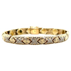 Diamond and Two Tone Gold Stampado Link Bracelet