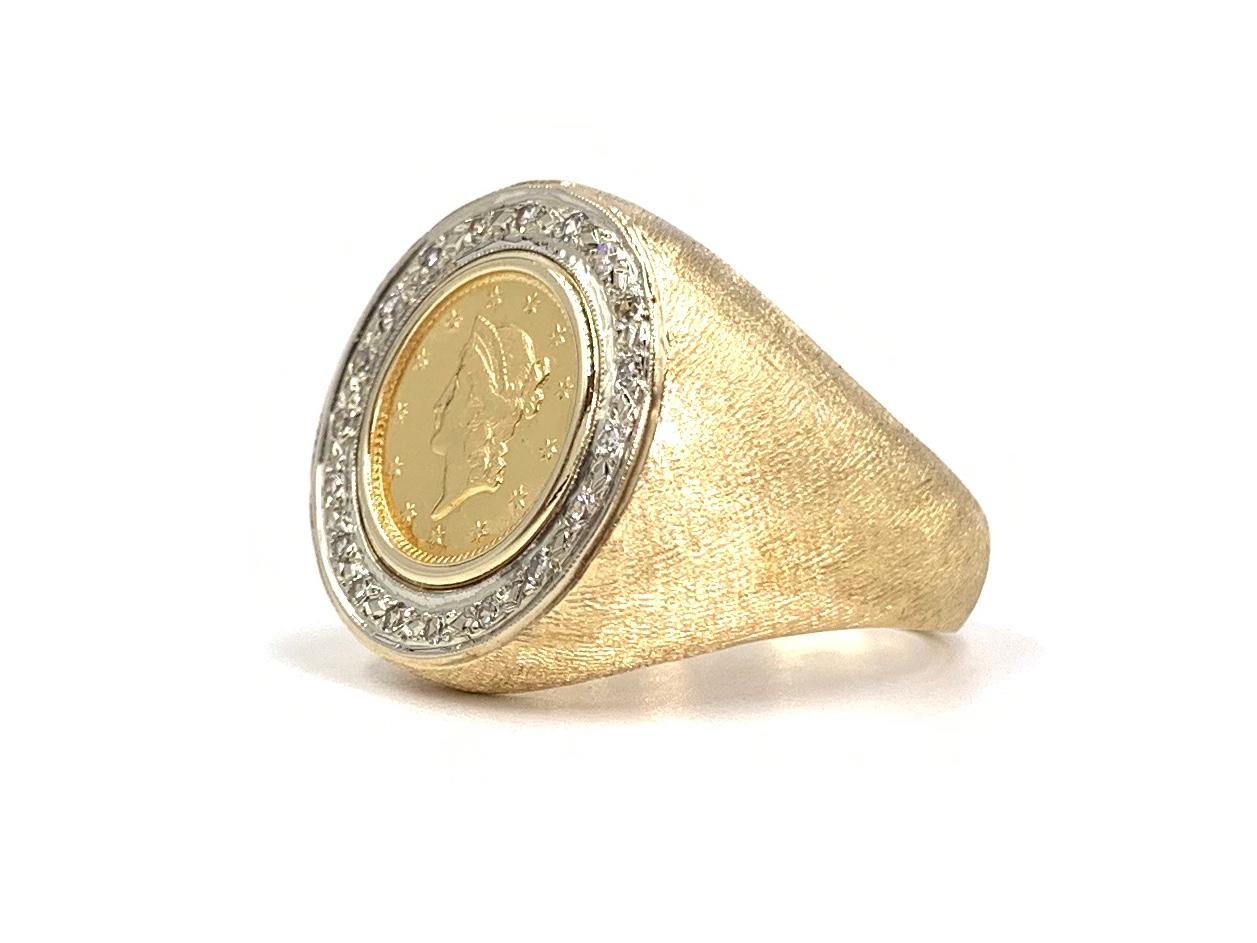 Round Cut Diamond and U. S. Liberty Head Coin Men's Ring For Sale