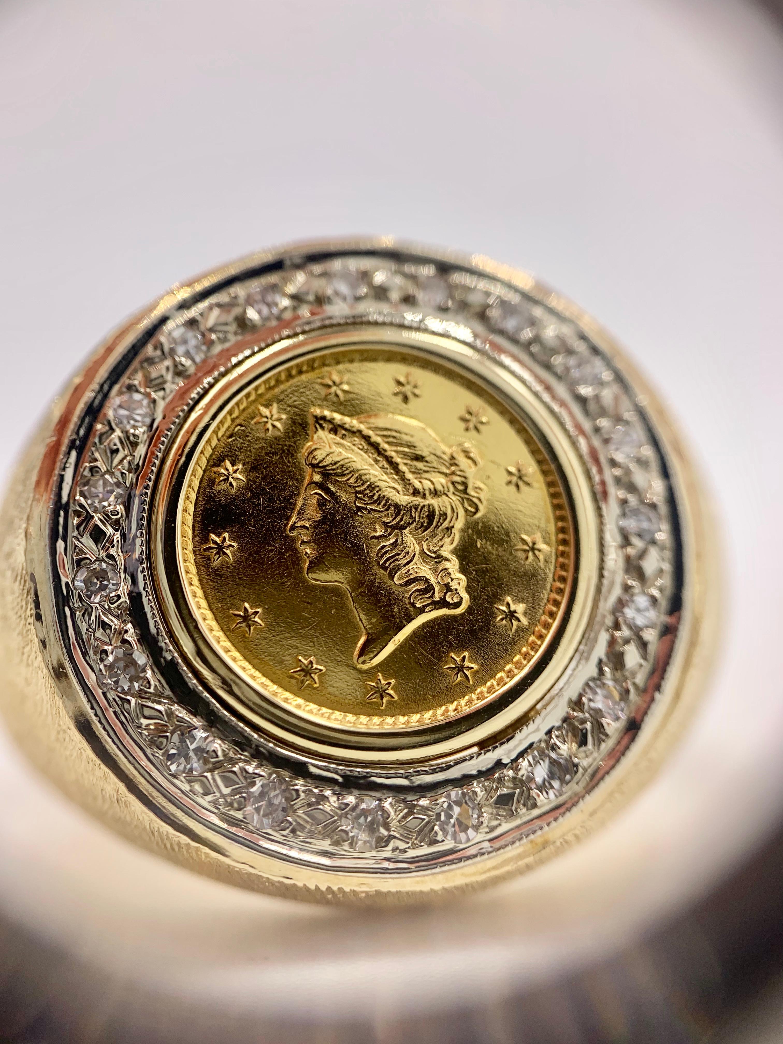 Diamond and U. S. Liberty Head Coin Men's Ring For Sale 2