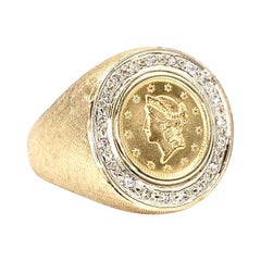 Retro Diamond and U. S. Liberty Head Coin Men's Ring