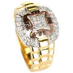 Diamond and Watch Band Style Ring, 14 Karat Yellow and Rose Gold