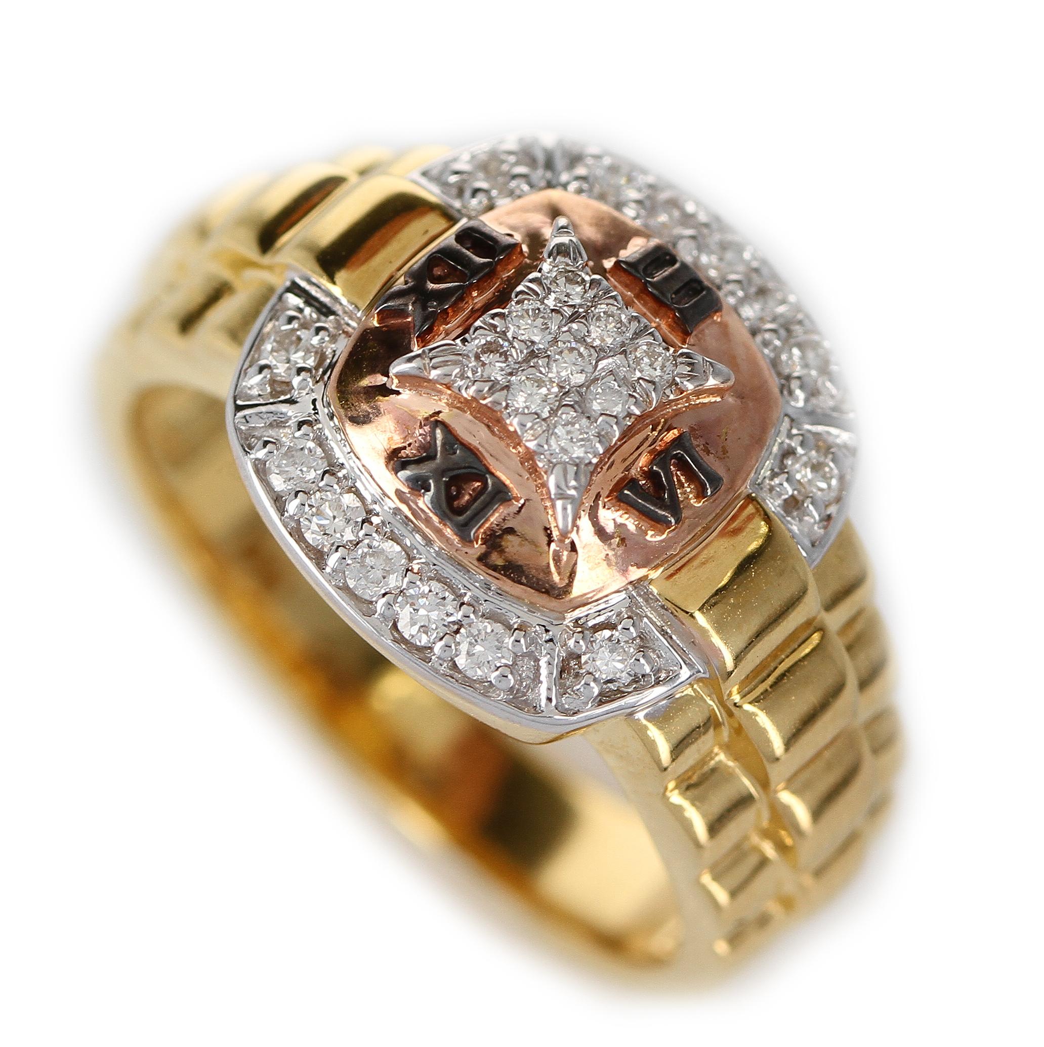 Diamond and Watch Band Style Ring, 14 Karat Yellow and Rose Gold 5