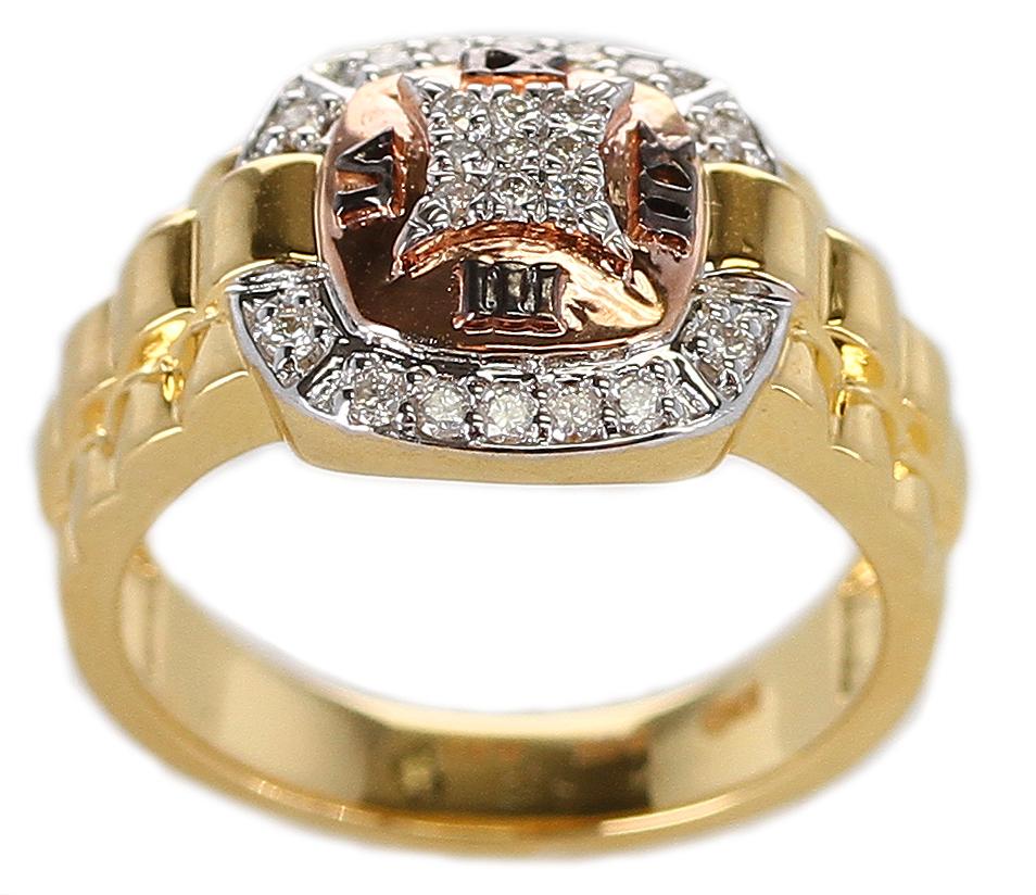 Round Cut 14 Karat Yellow Gold with Rose Gold Diamond and Watch Style Band Ring