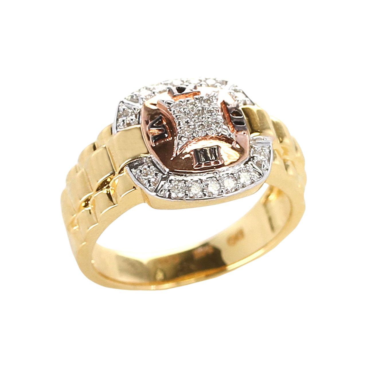 Women's or Men's 14 Karat Yellow Gold with Rose Gold Diamond and Watch Style Band Ring