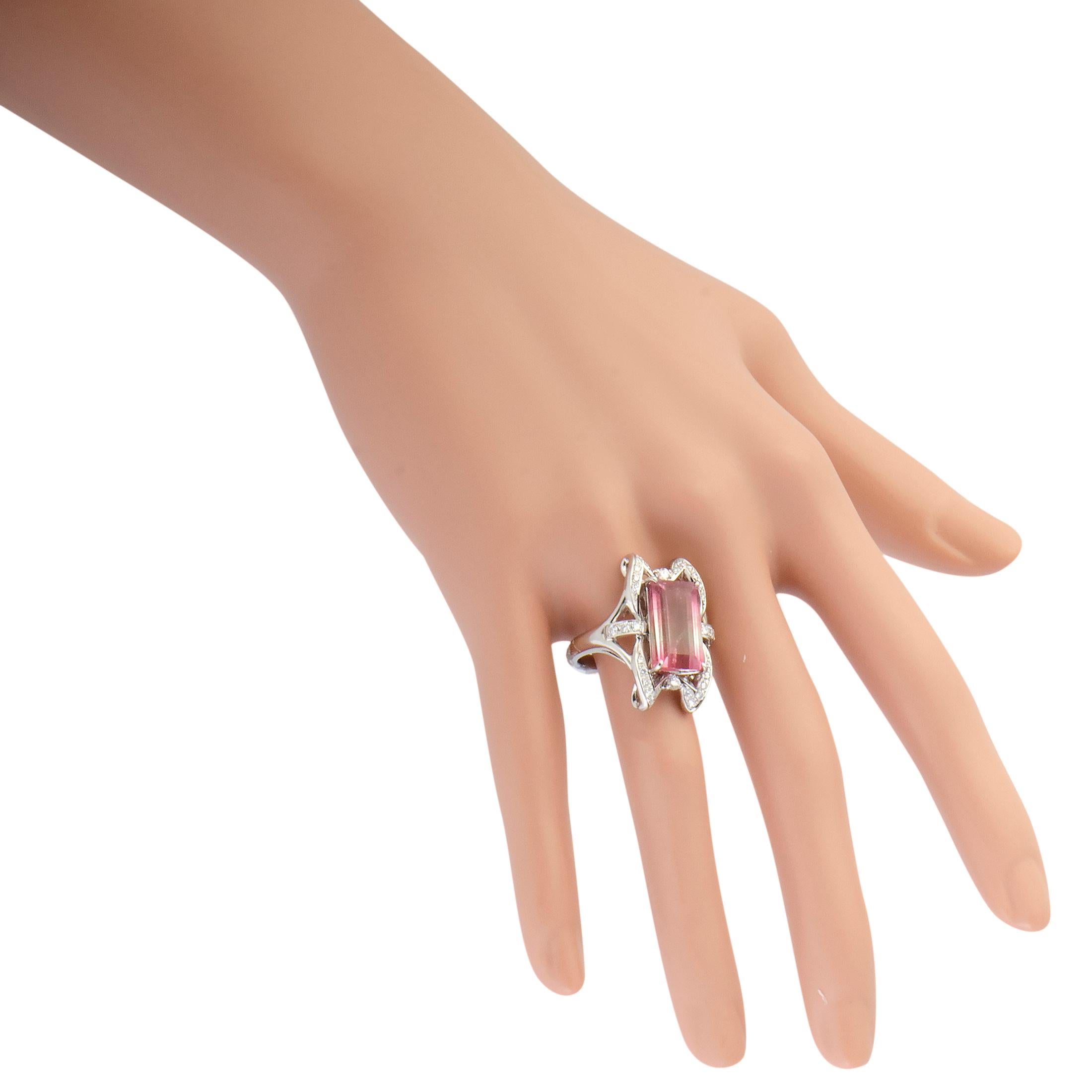 Women's Diamond and Watermelon Tourmaline Platinum Rectangle Ring