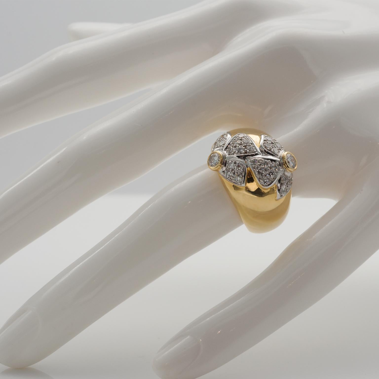 Modern Diamond and White and Yellow Gold Dome Ring