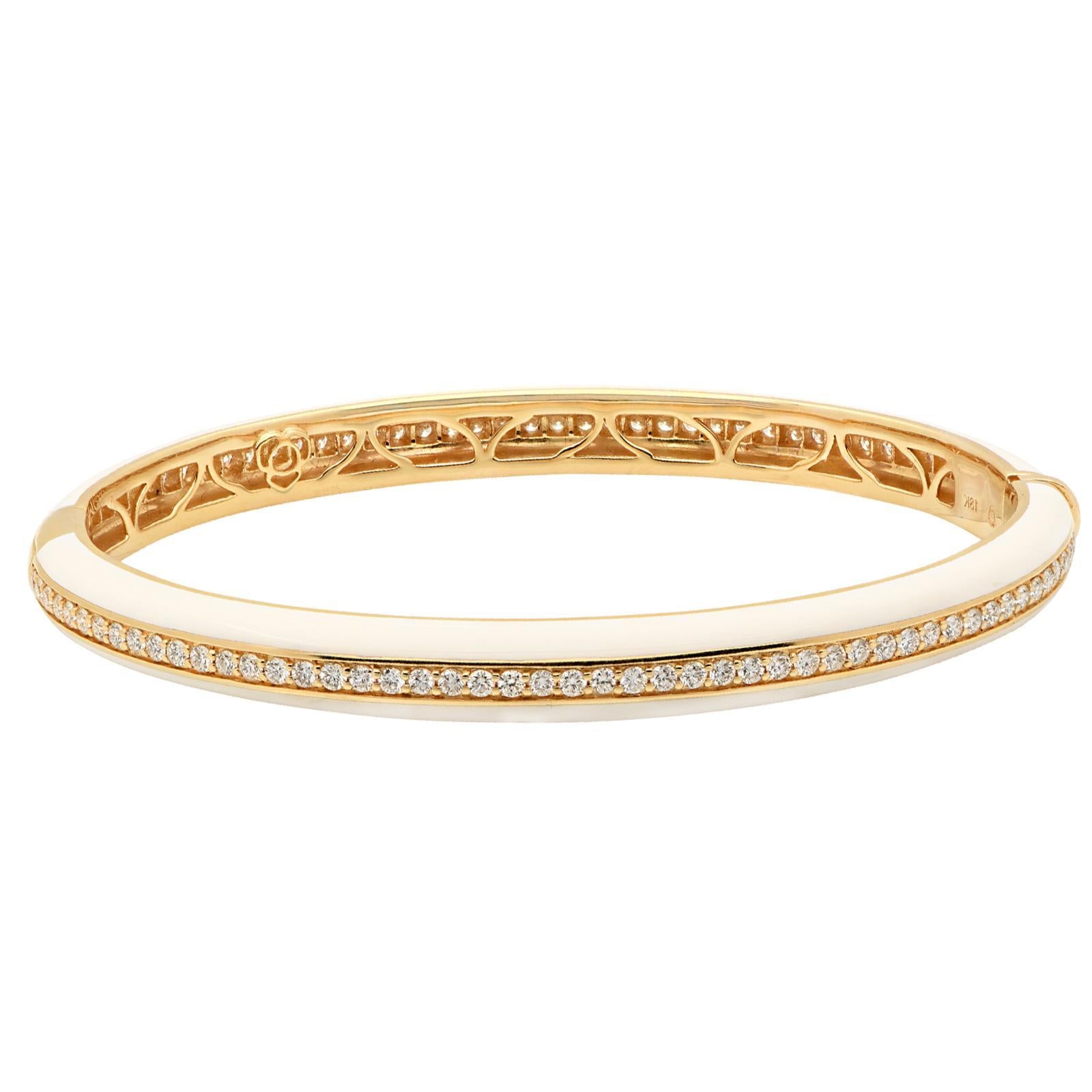 Moderne Bracelet à charnière empilable en or jaune 18K avec diamants et céramique blanche Nouveau en vente