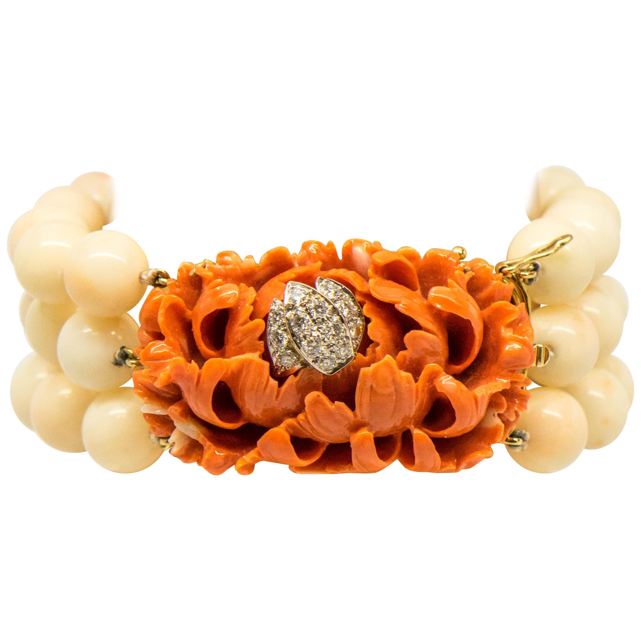 Diamond and White Coral Multi-Strand Bracelet