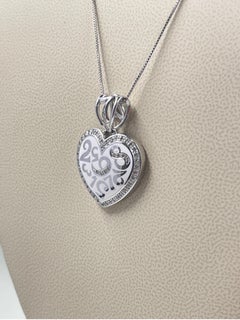 Diamond And White Enamel Heart Necklace In 148k White Gold