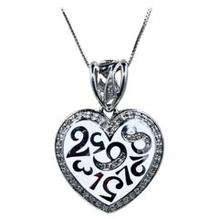 Diamond And White Enamel Heart Necklace In 148k White Gold