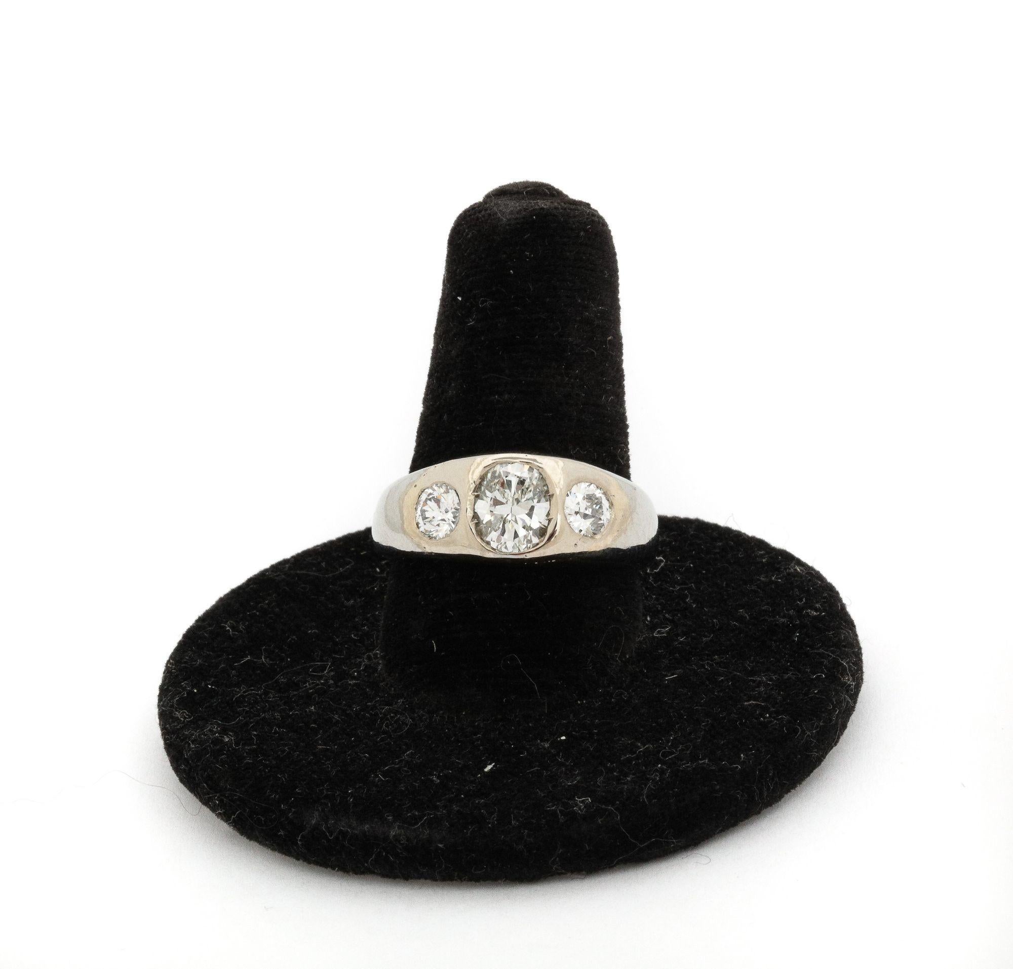 Old Mine Cut Diamond and White Gold and Gold Flush Mount Ring For Sale