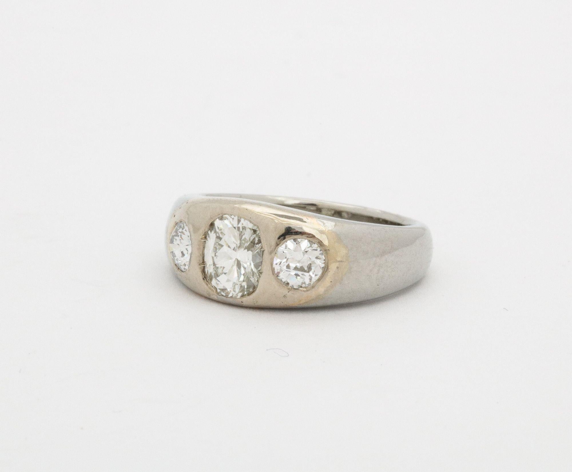 Diamond and White Gold and Gold Flush Mount Ring For Sale 4
