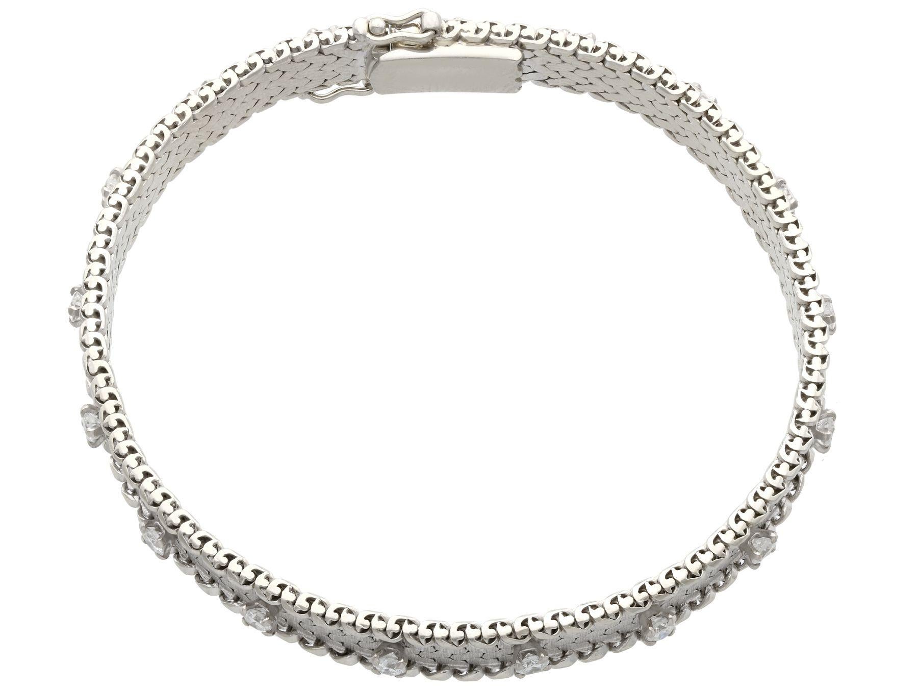 An impressive vintage 0.75 carat diamond, 18 karat white gold bracelet; part of our diverse gemstone bracelet collections.

This fine and impressive vintage 1960's diamond bracelet has been crafted in 18k white gold.

Seventeen individually