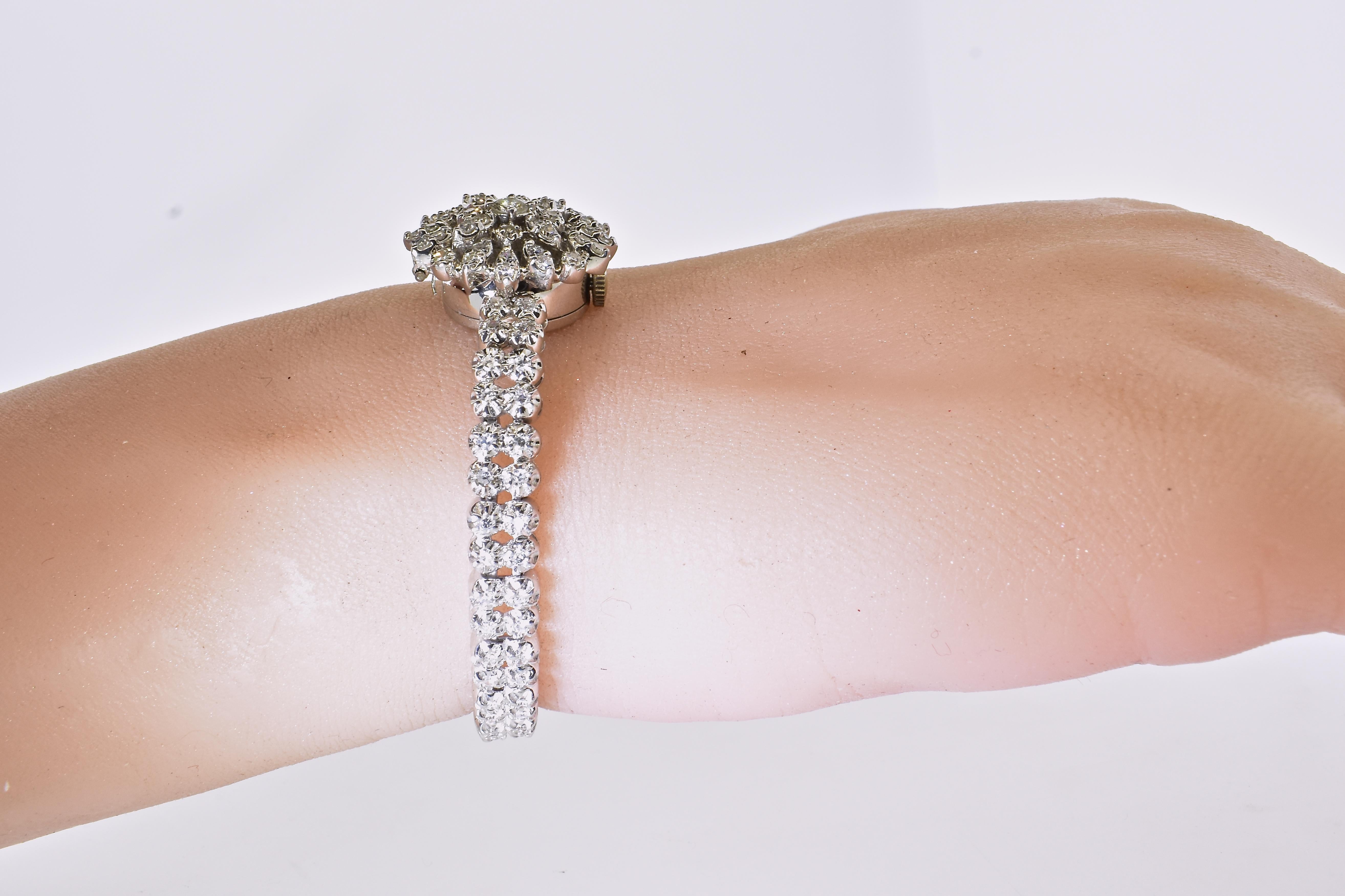 Diamond and White Gold Bracelet with Hidden Watch, Croton, circa 1960 2