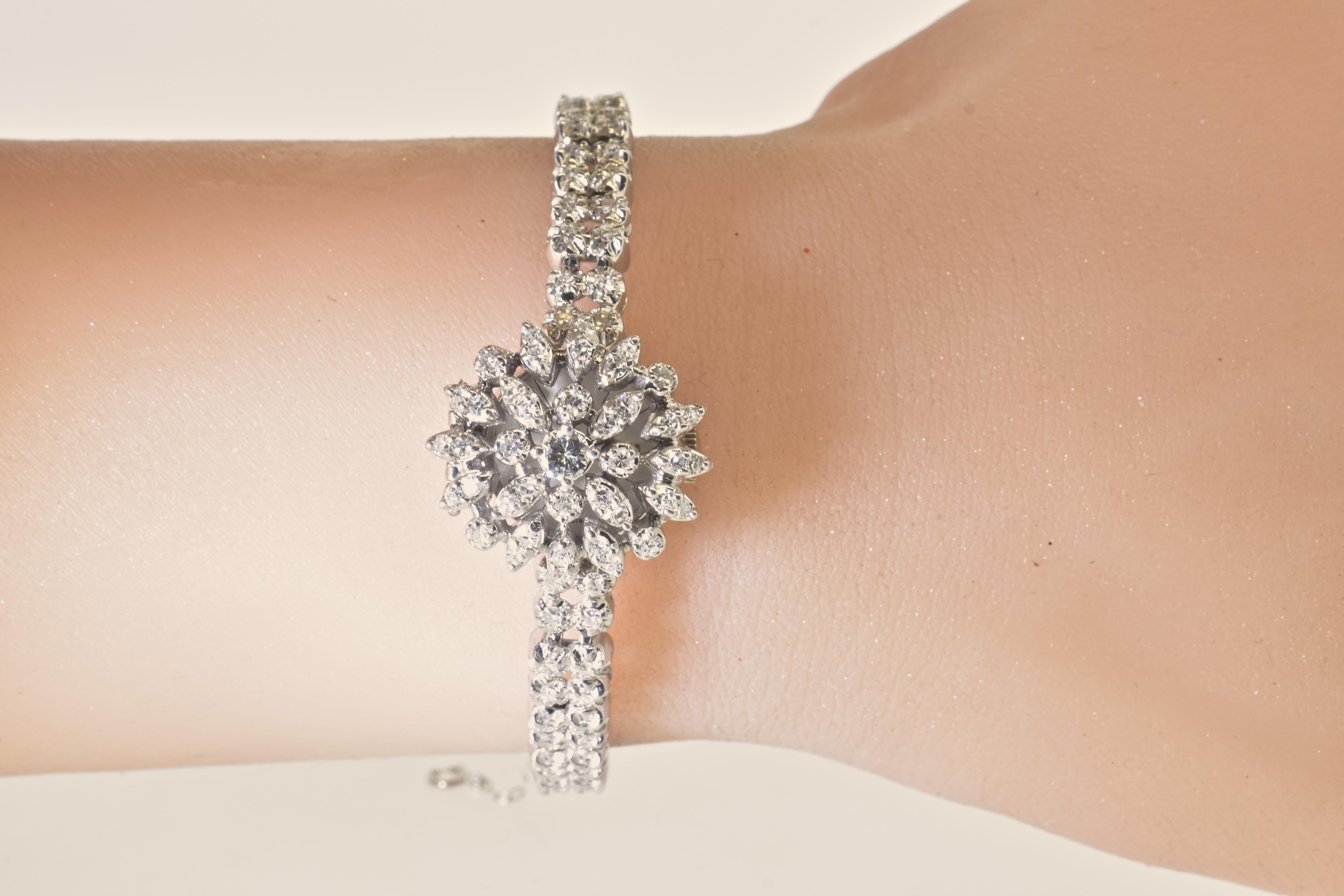 Diamond and White Gold Bracelet with Hidden Watch, Croton, circa 1960 1