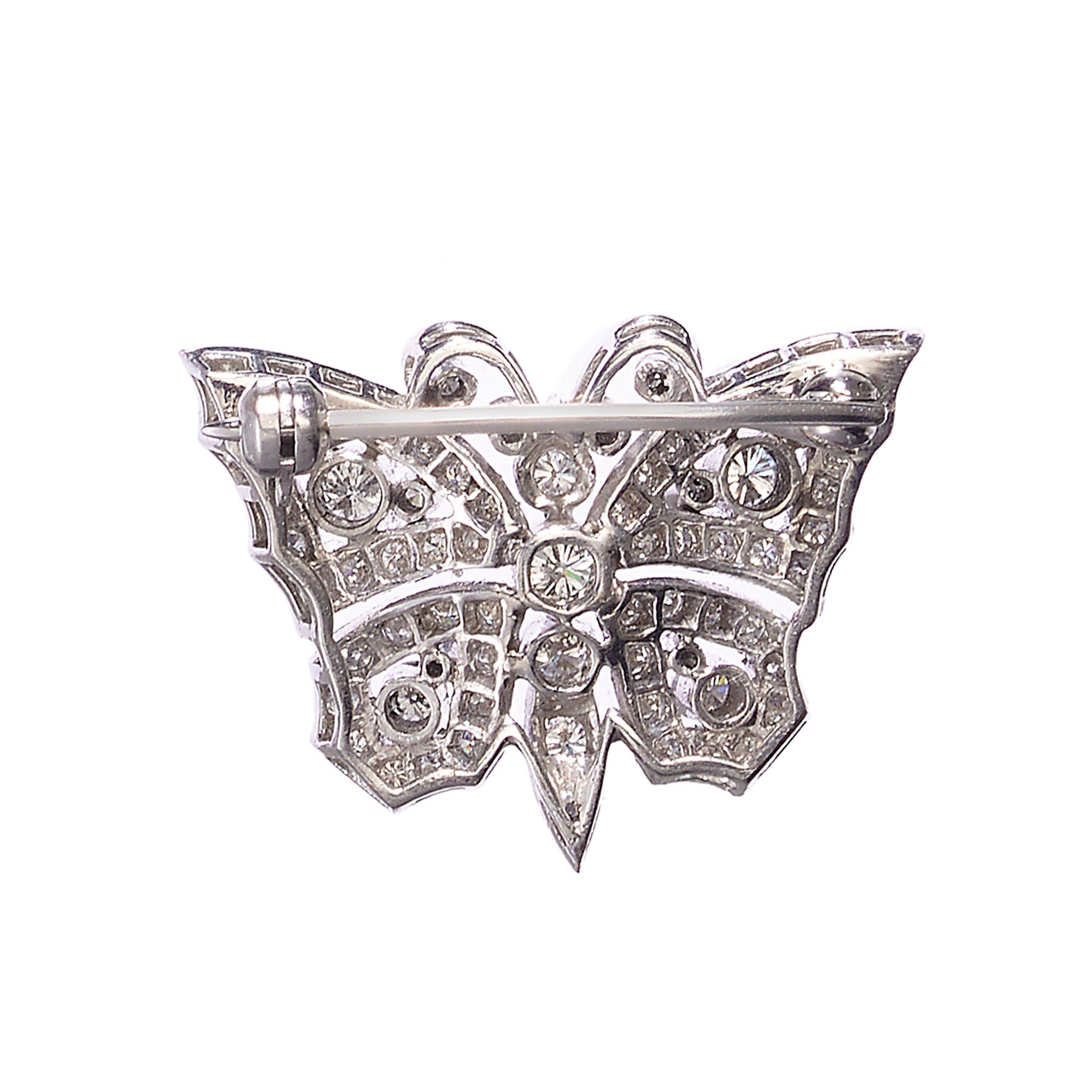 Brilliant Cut Diamond and White Gold Butterfly Brooch, circa 1990, 1.40 Carats