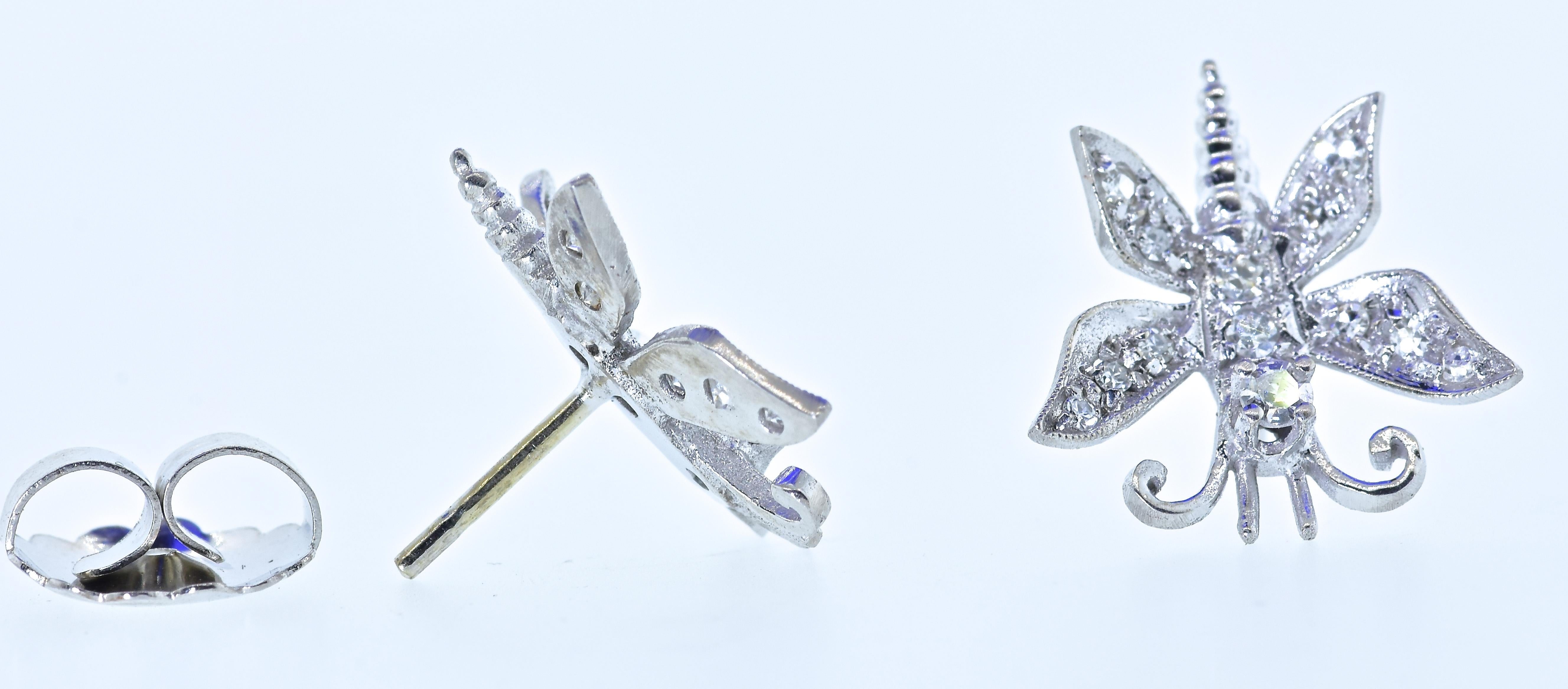 Women's or Men's Diamond and White Gold Butterfly Earrings
