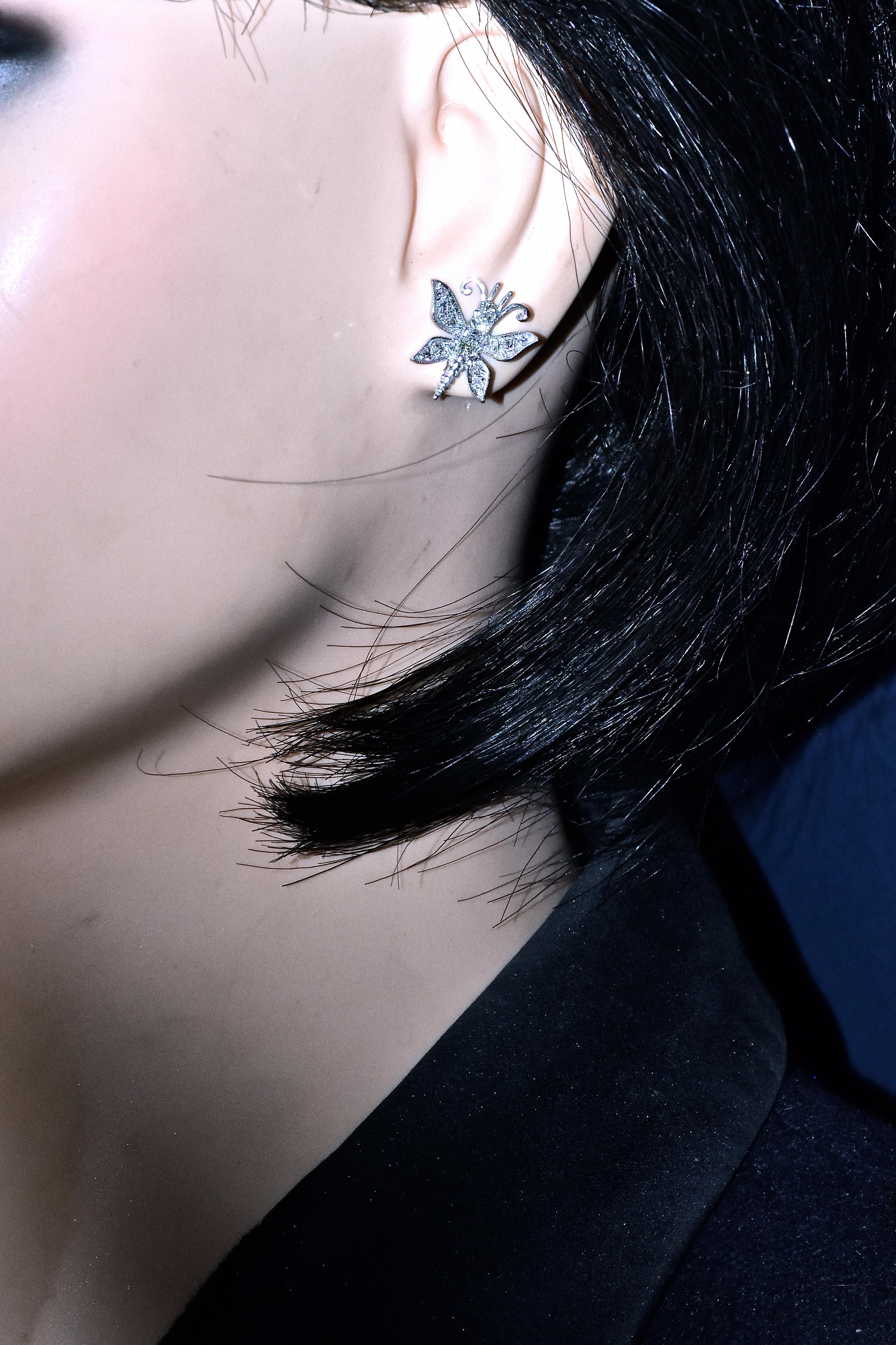 Brilliant Cut Diamond and White Gold Butterfly Earrings