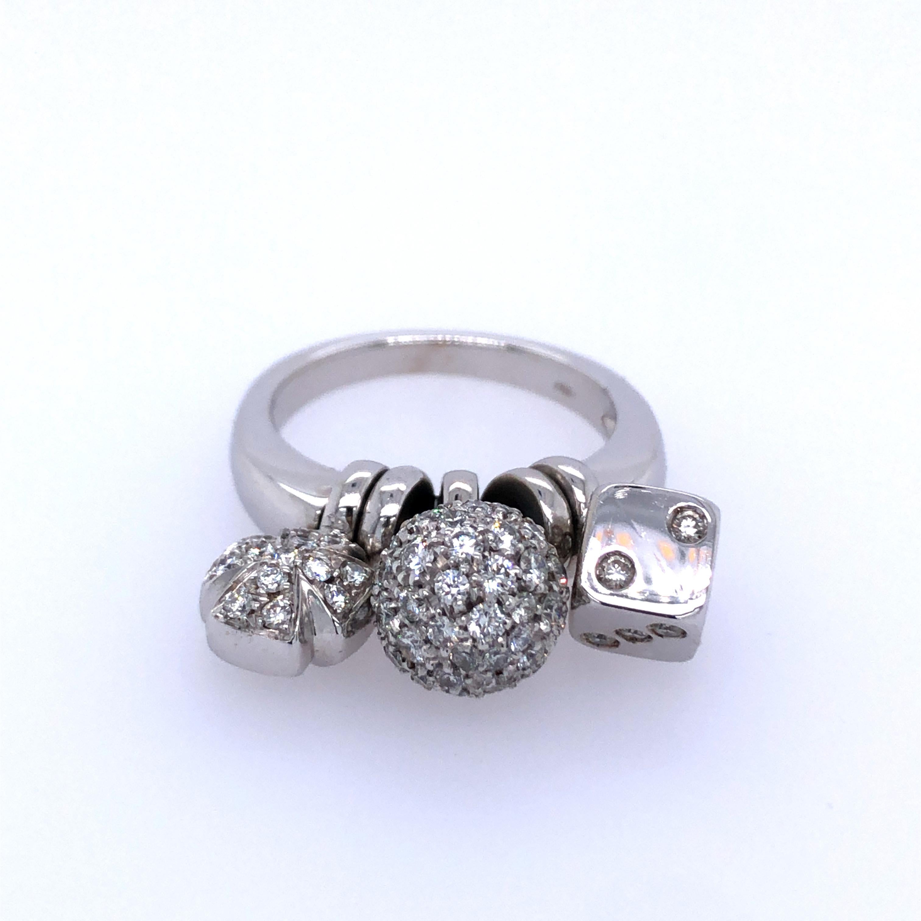 Contemporary Diamond and White Gold Charm Ring For Sale