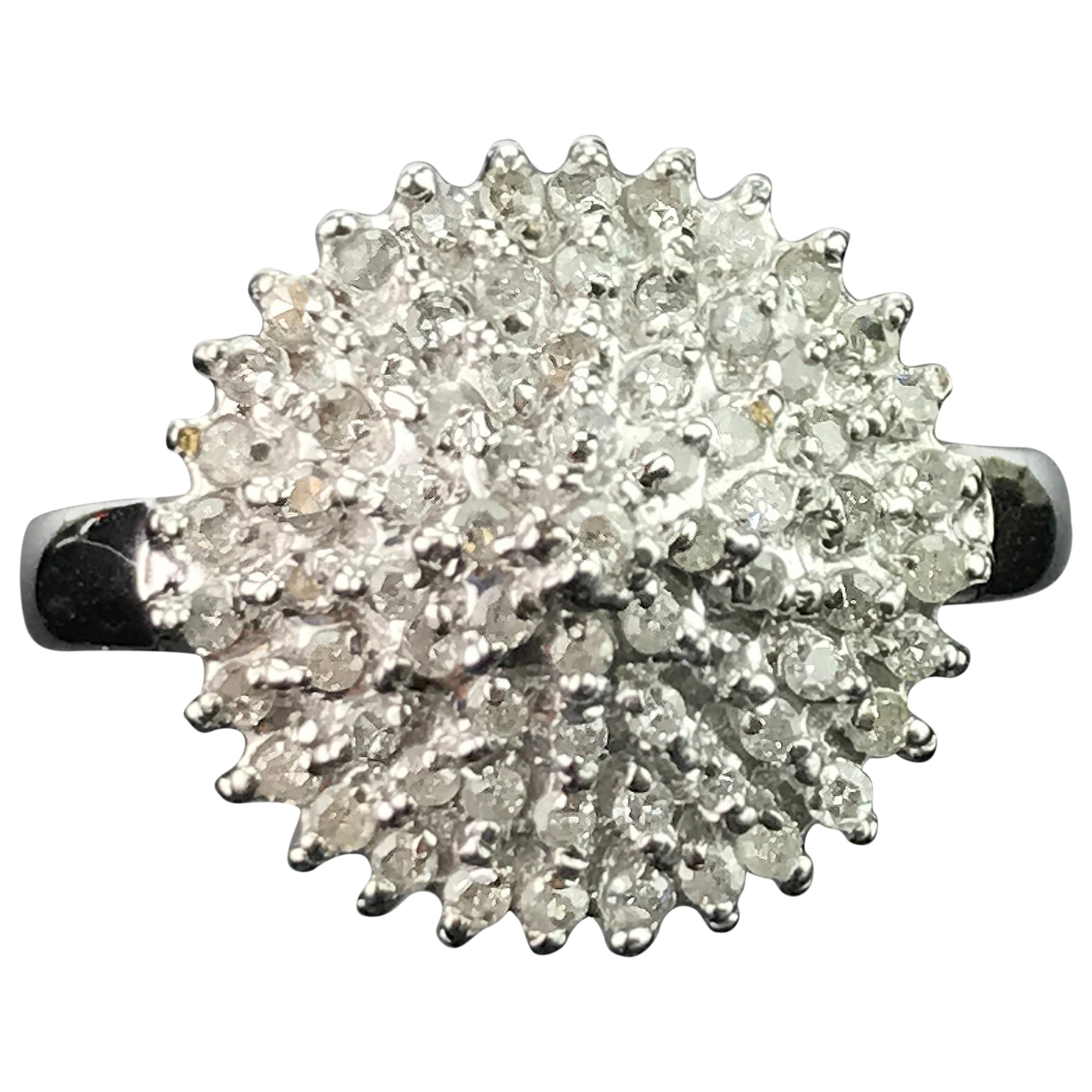 Diamond and White Gold Clustered Ring