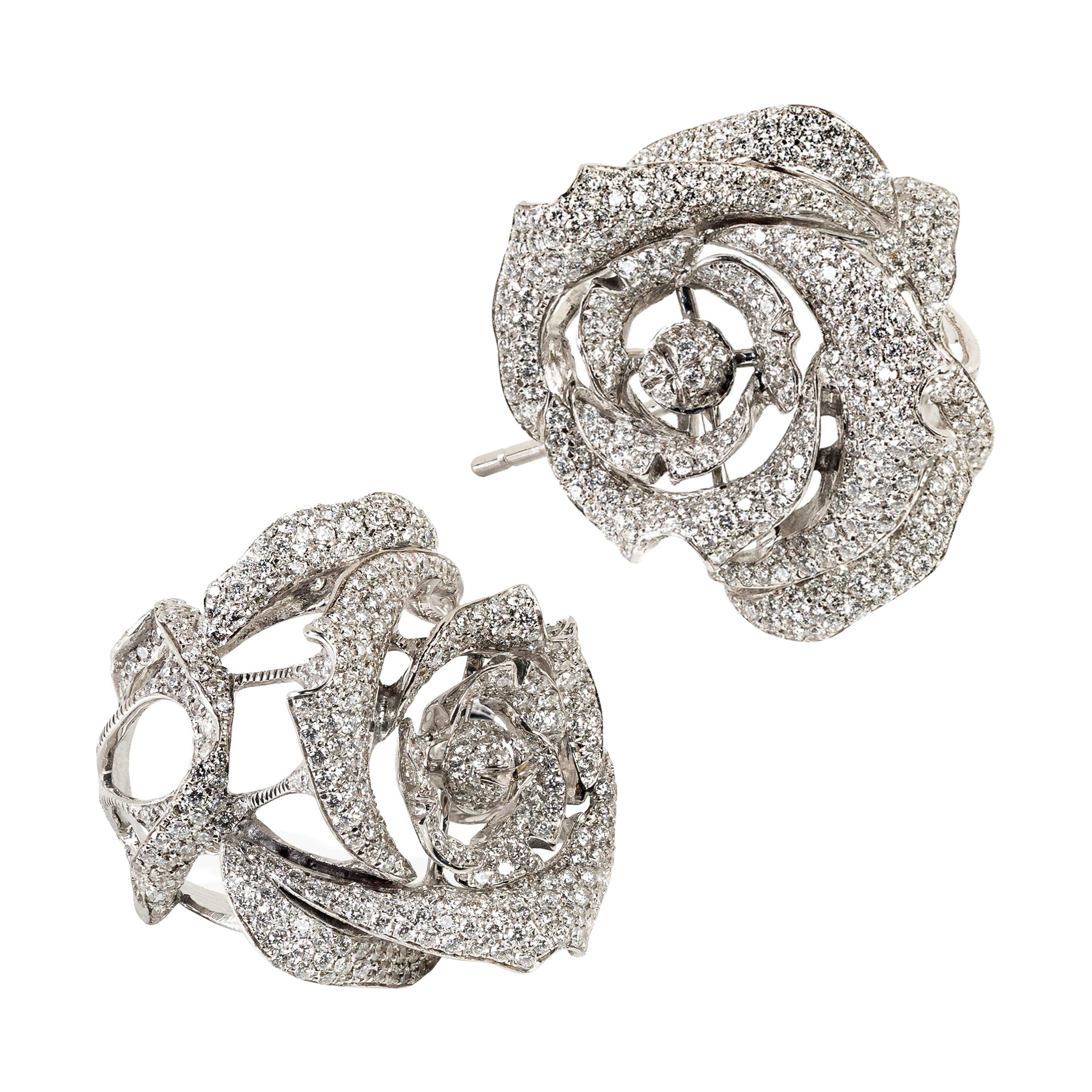 Rosior one-off "Rosebud" Diamond Drop Earrings set in White Gold