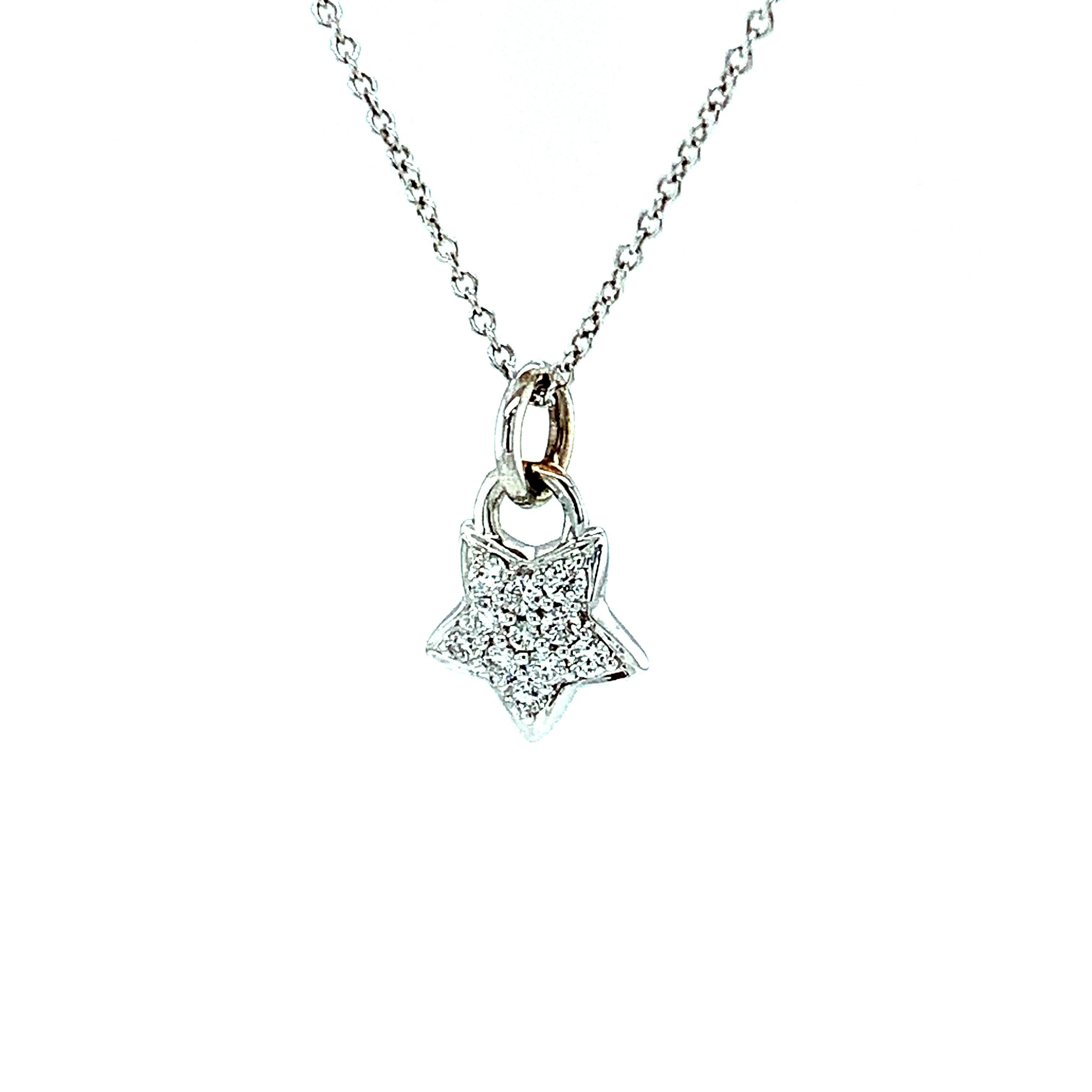 Brilliant Cut Diamond and White Gold Dancing Star Pendant Necklace with Chain