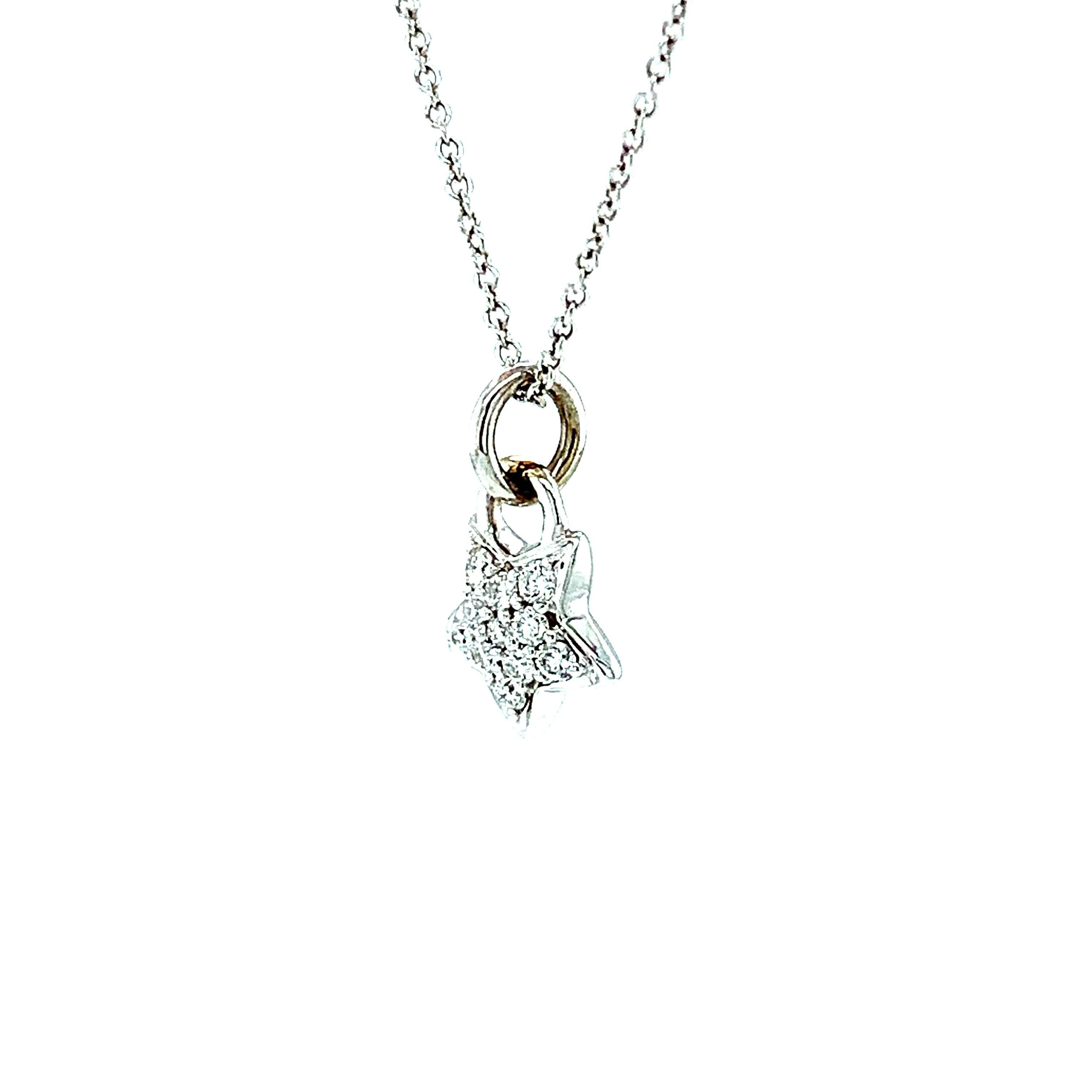 Women's or Men's Diamond and White Gold Dancing Star Pendant Necklace with Chain