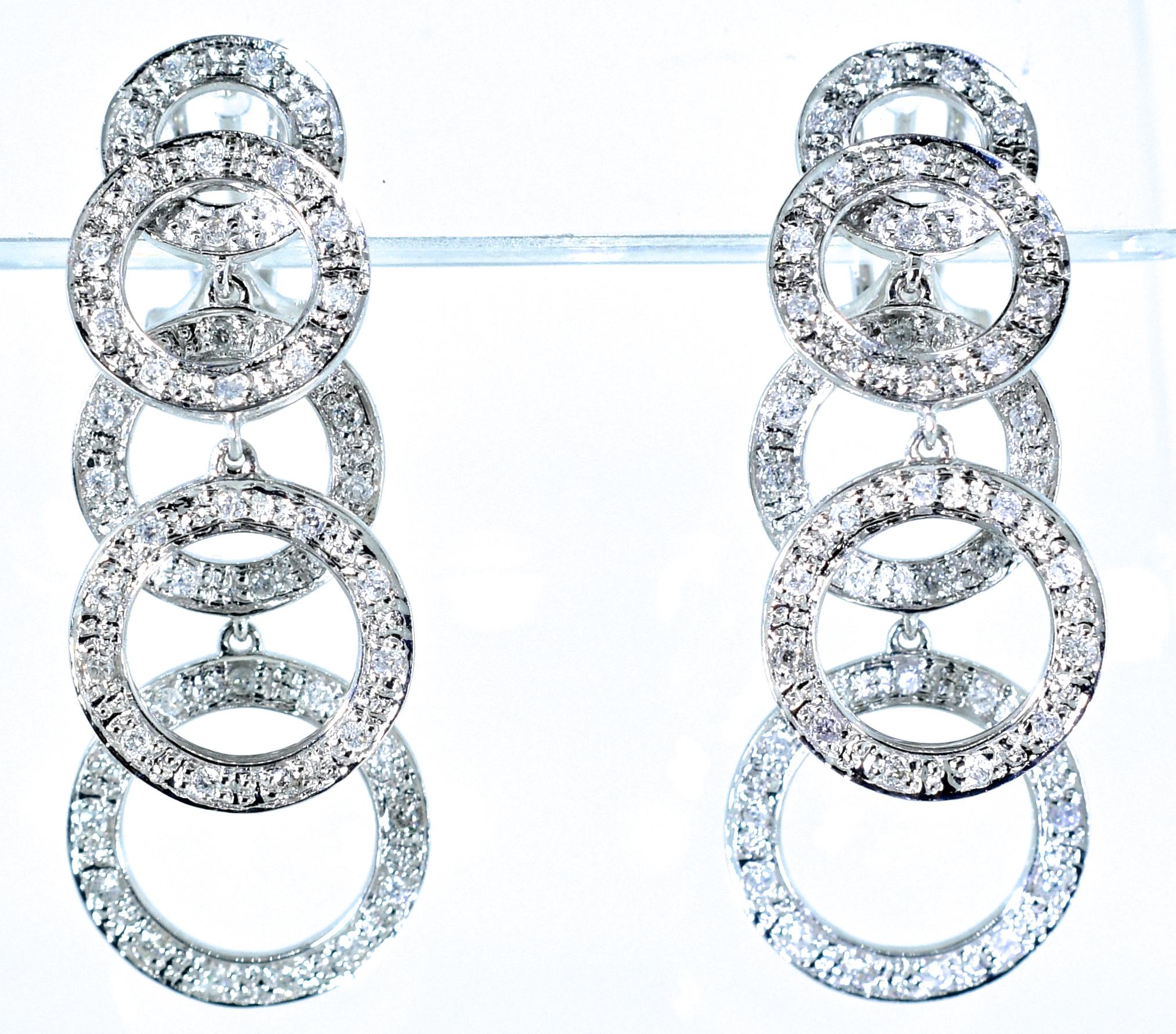 Women's or Men's Diamond and White Gold Dangling Earrings