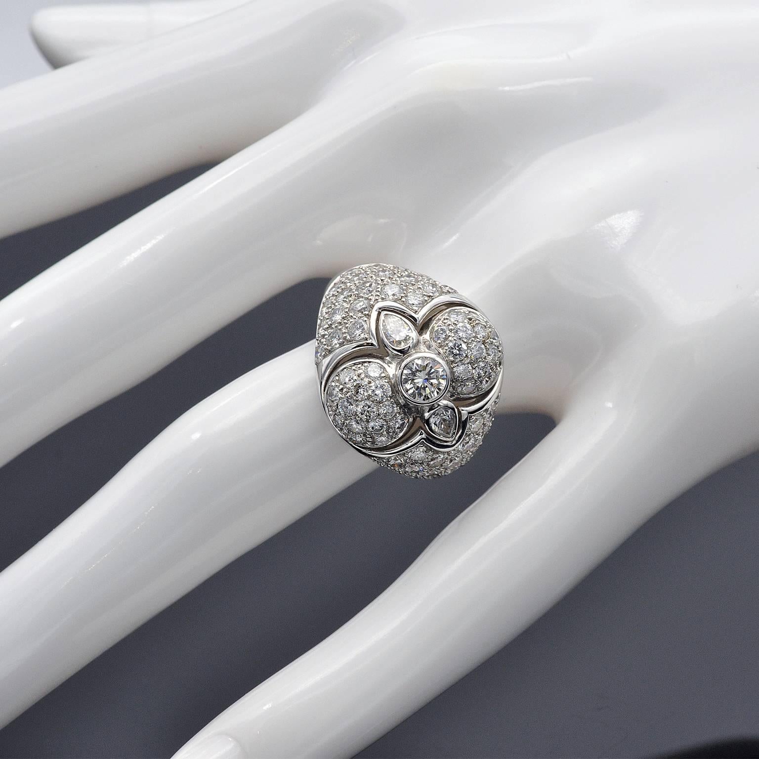 Contemporary Diamond and White Gold Domed Cocktail Ring For Sale
